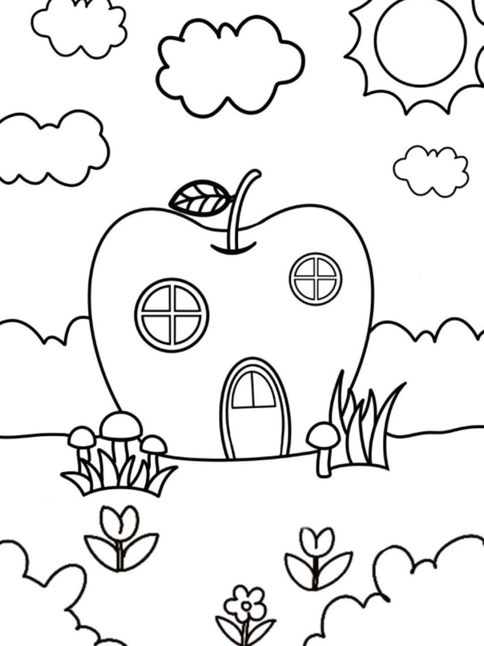 苹果屋 房子 创意画 儿童画 简笔画 有线稿 #创意美术儿童画# #儿童简