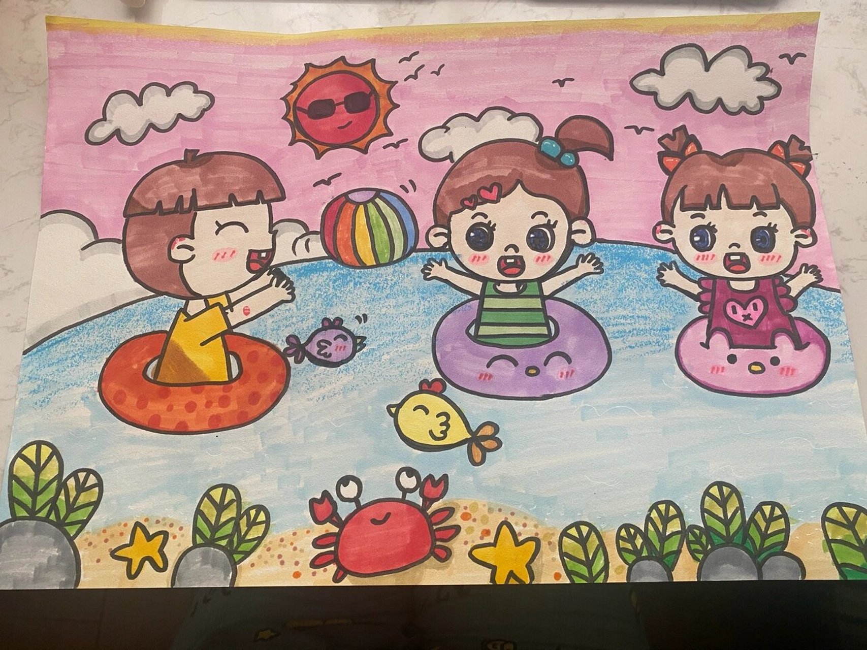 我和我的好朋友儿童画临摹 可用《夏趣》,《愉快的一天》 临摹