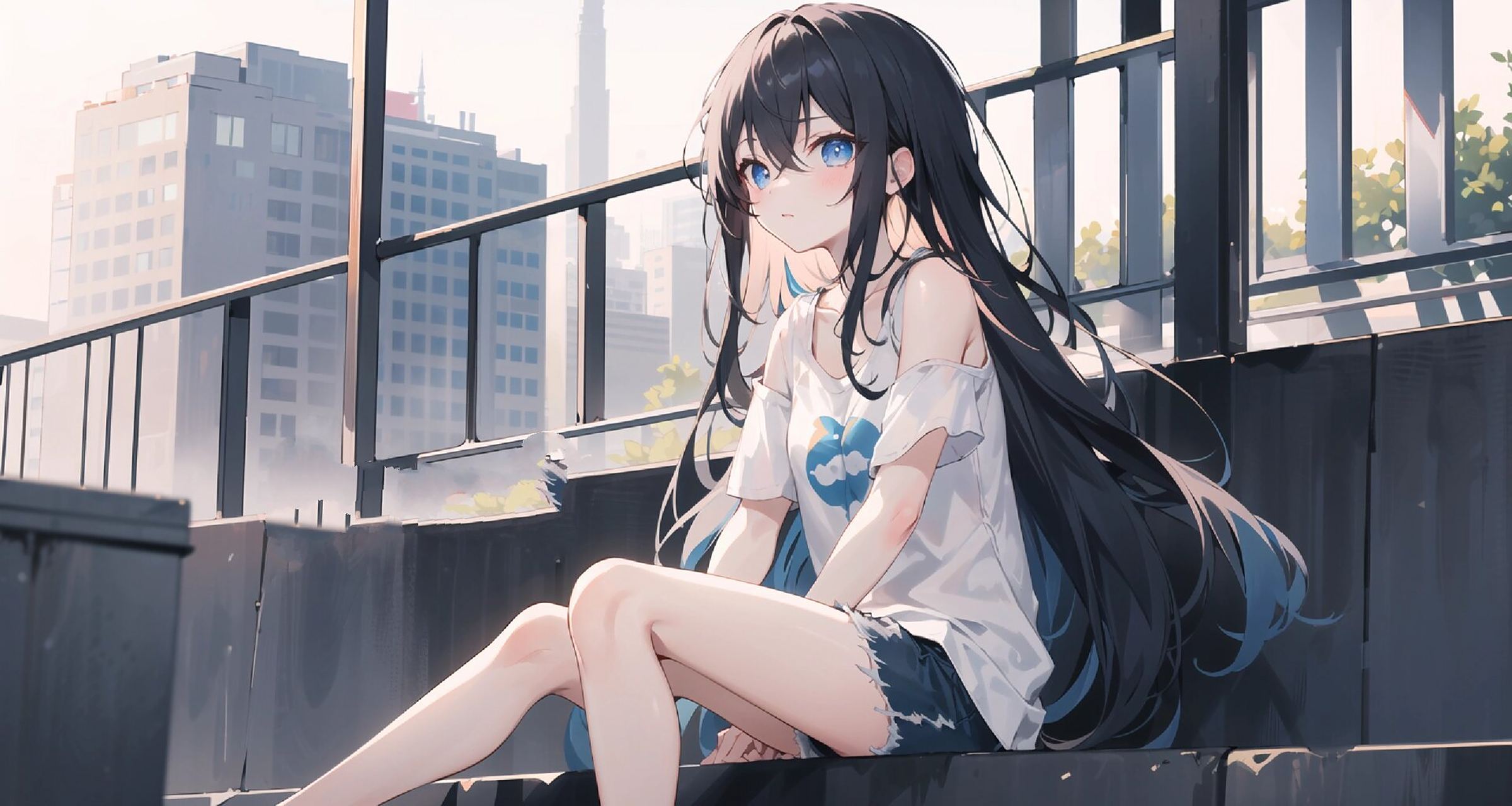 黑发蓝眼少女|休闲|电脑壁纸|头像