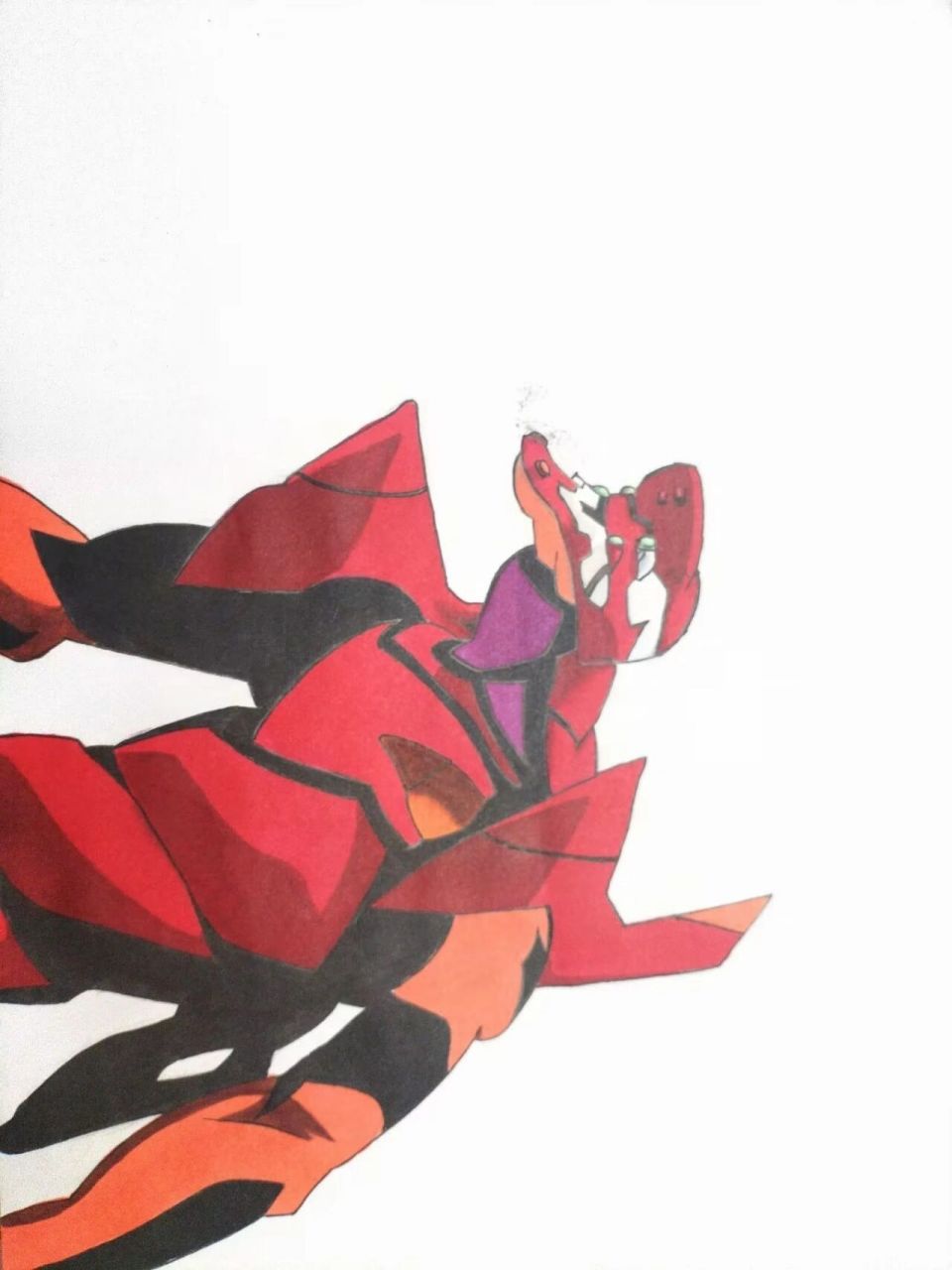 eva新世纪福音战士手绘二号机 二号机手绘,刚接触马克笔,见谅,很一般