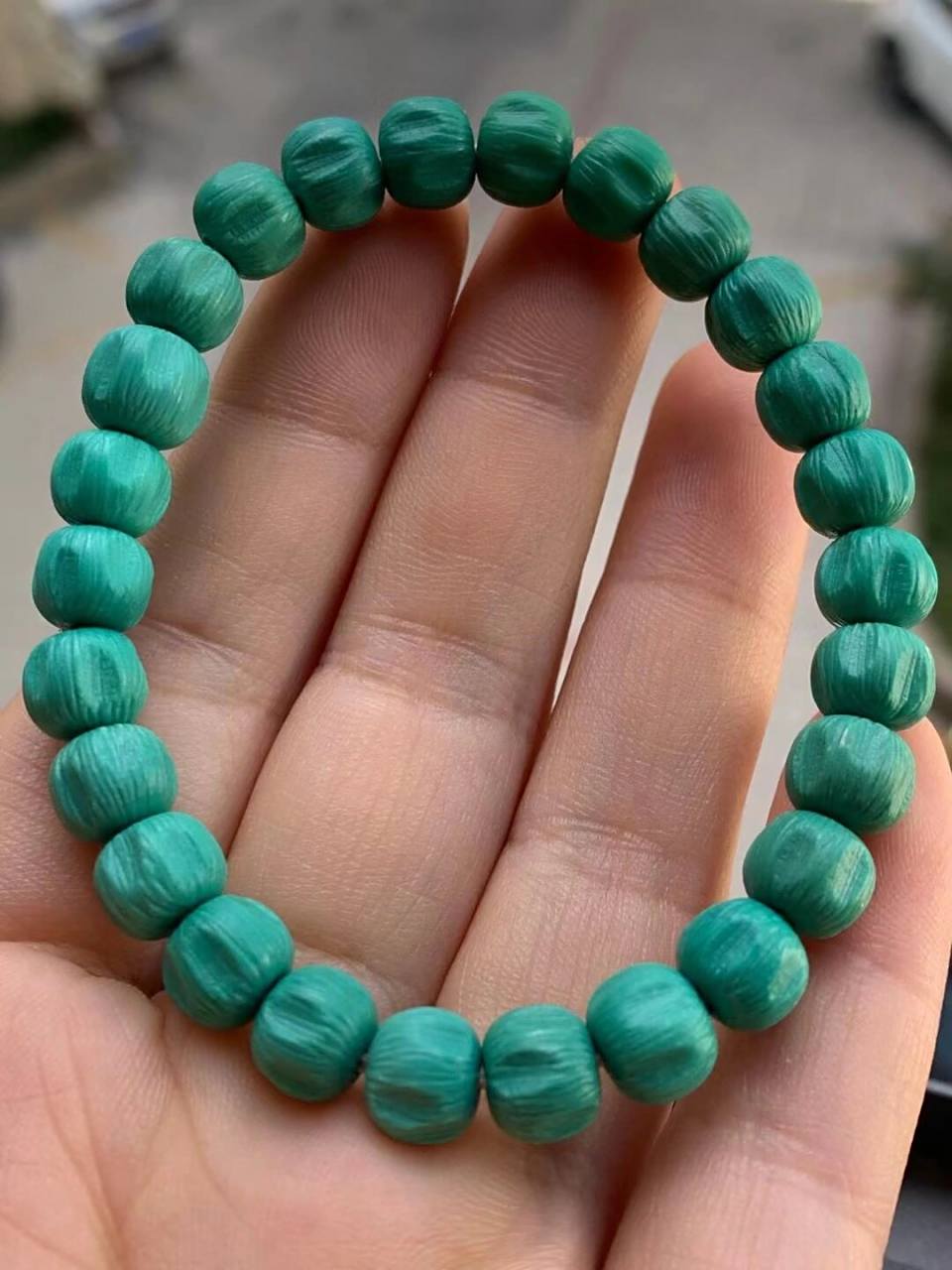 绿松石百香子手串 原矿高瓷老油绿老型手串,直径8mm,料子细腻光滑