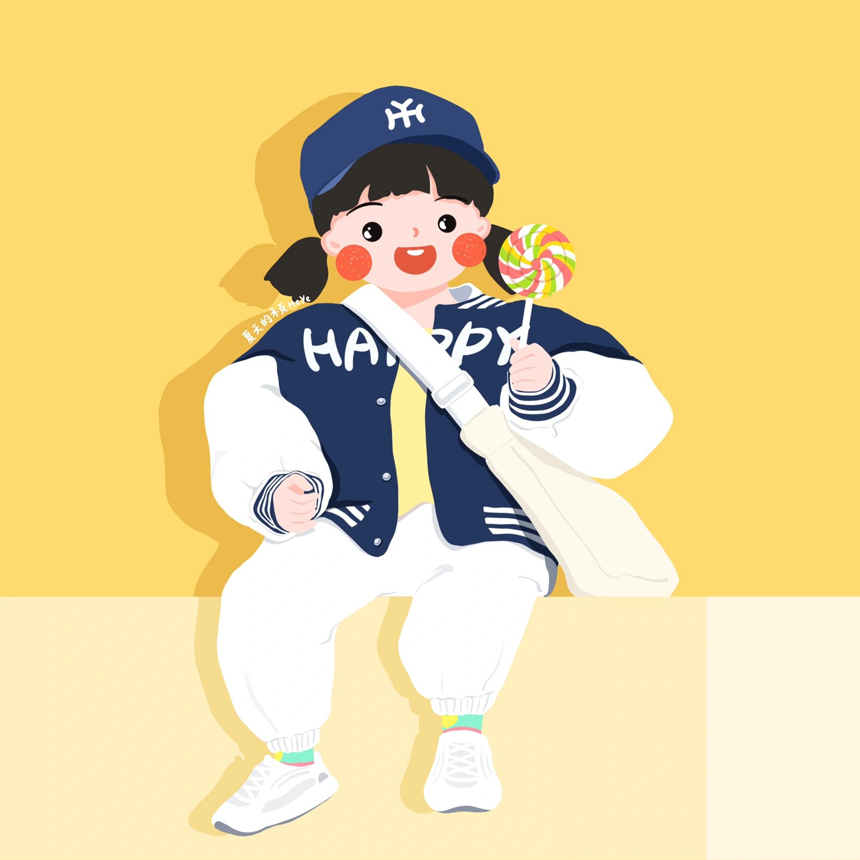 插画头像 | 拿棒棒糖的可爱女孩