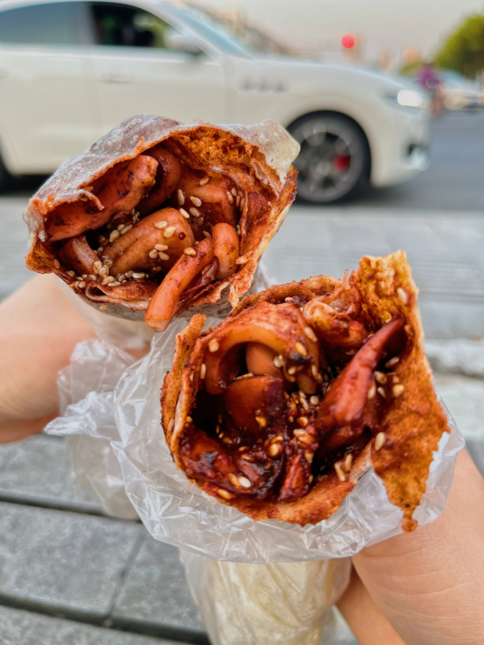 和朋友一起吃的这个鱿鱼卷饼!真的好好吃!