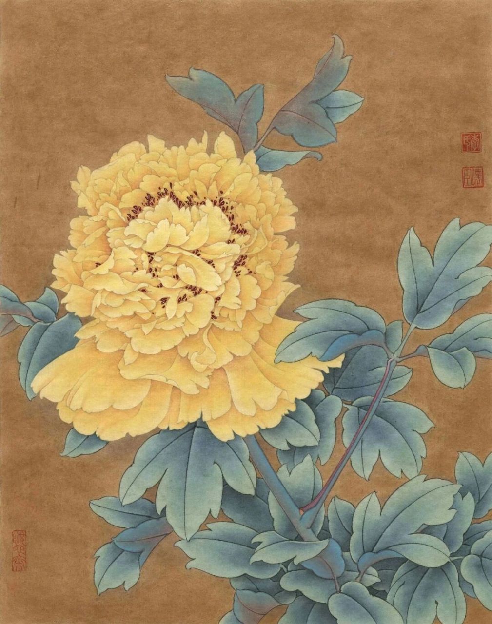 工笔画步骤分享牡丹《姚黄》 1,姚黄是牡丹花名品之一,乳黄色.