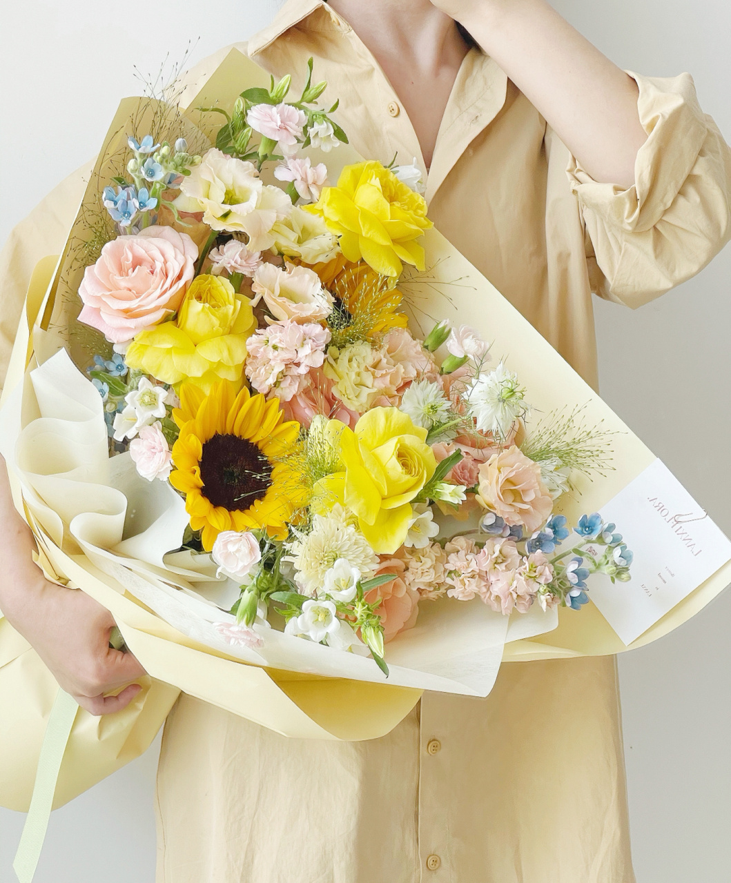 探望病人的暖色系花束95 天津花店/向日葵花束/探望病人花束/韩式