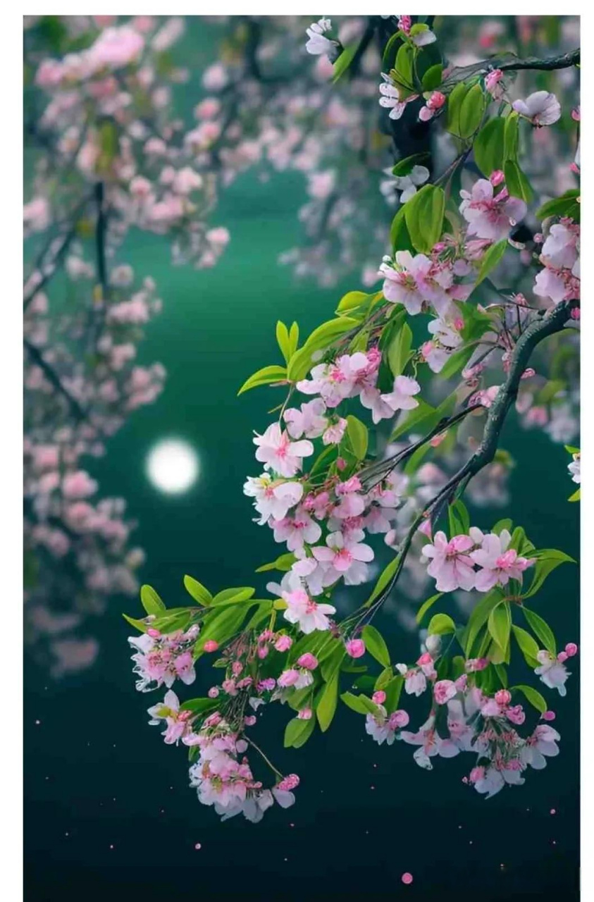 去年花好人团圆  笑面桃花相映红 今夜灯火又阑珊  唯有花间月皎皎 2