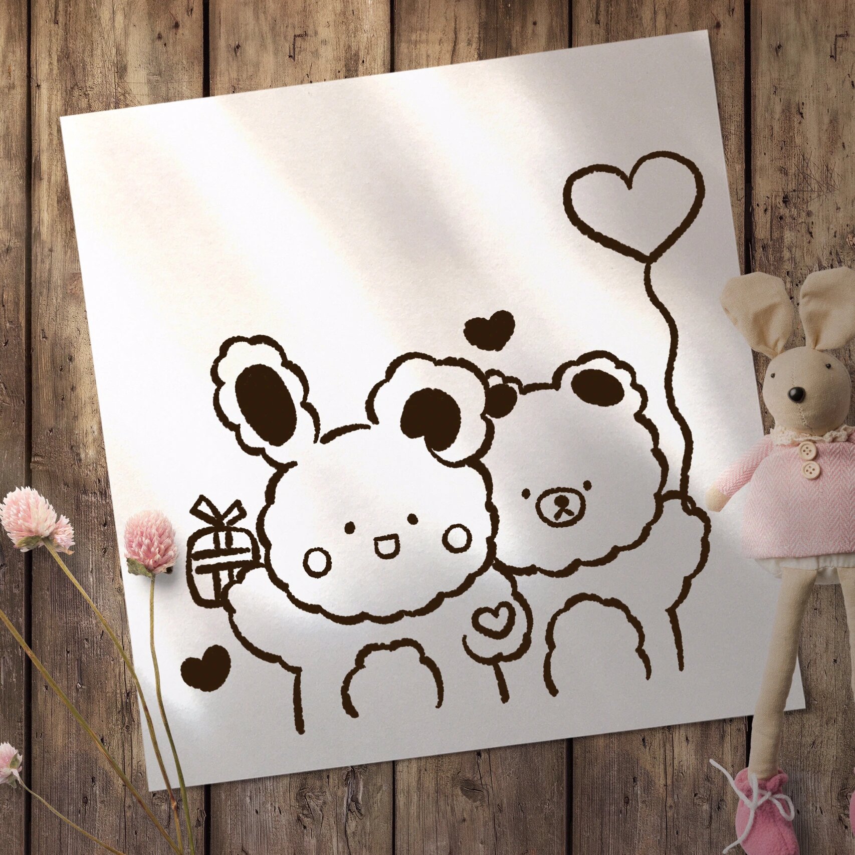 ins风 手绘可爱小熊小兔几简笔画 含步骤