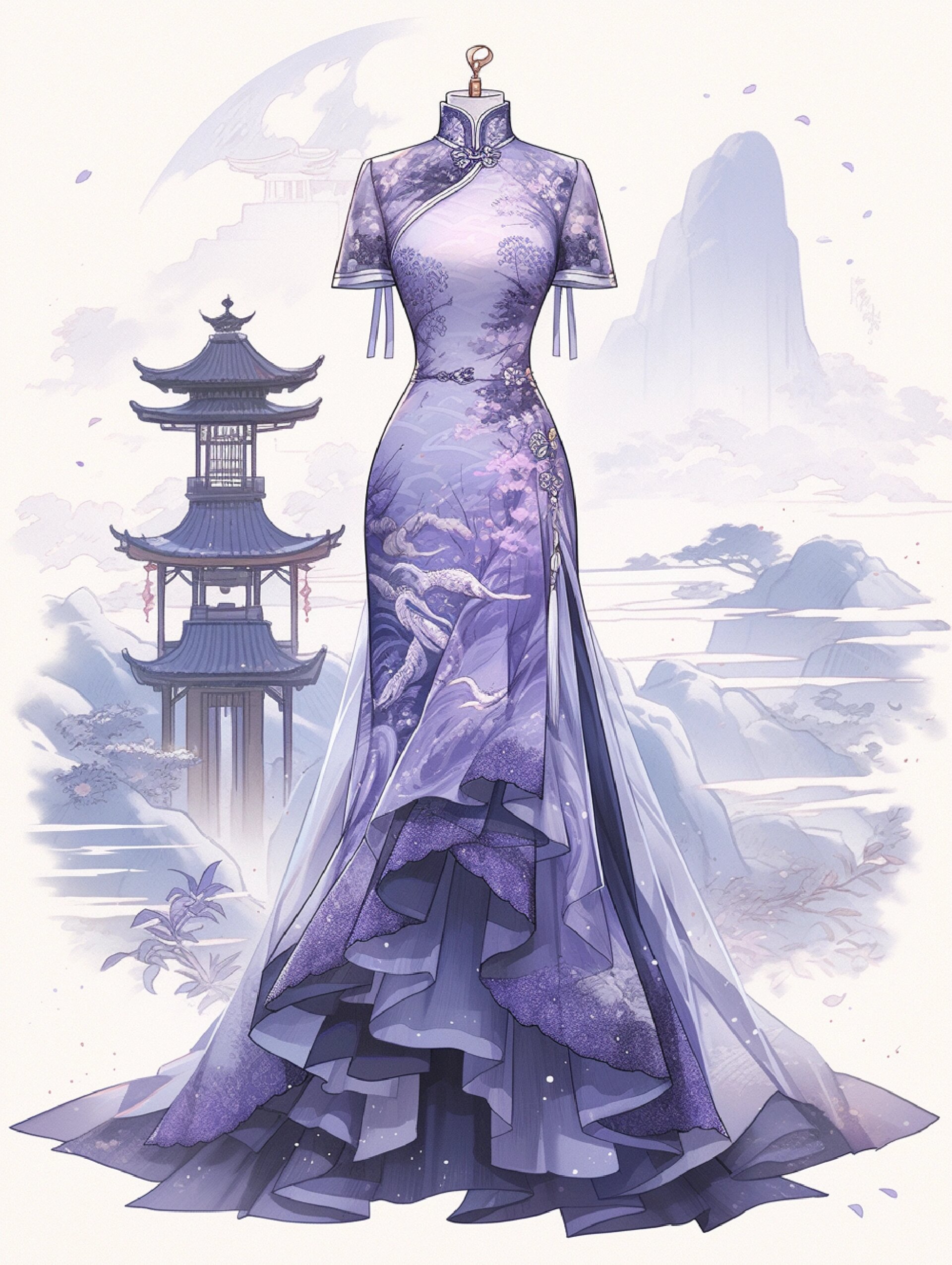 国风旗袍礼服～梦幻紫