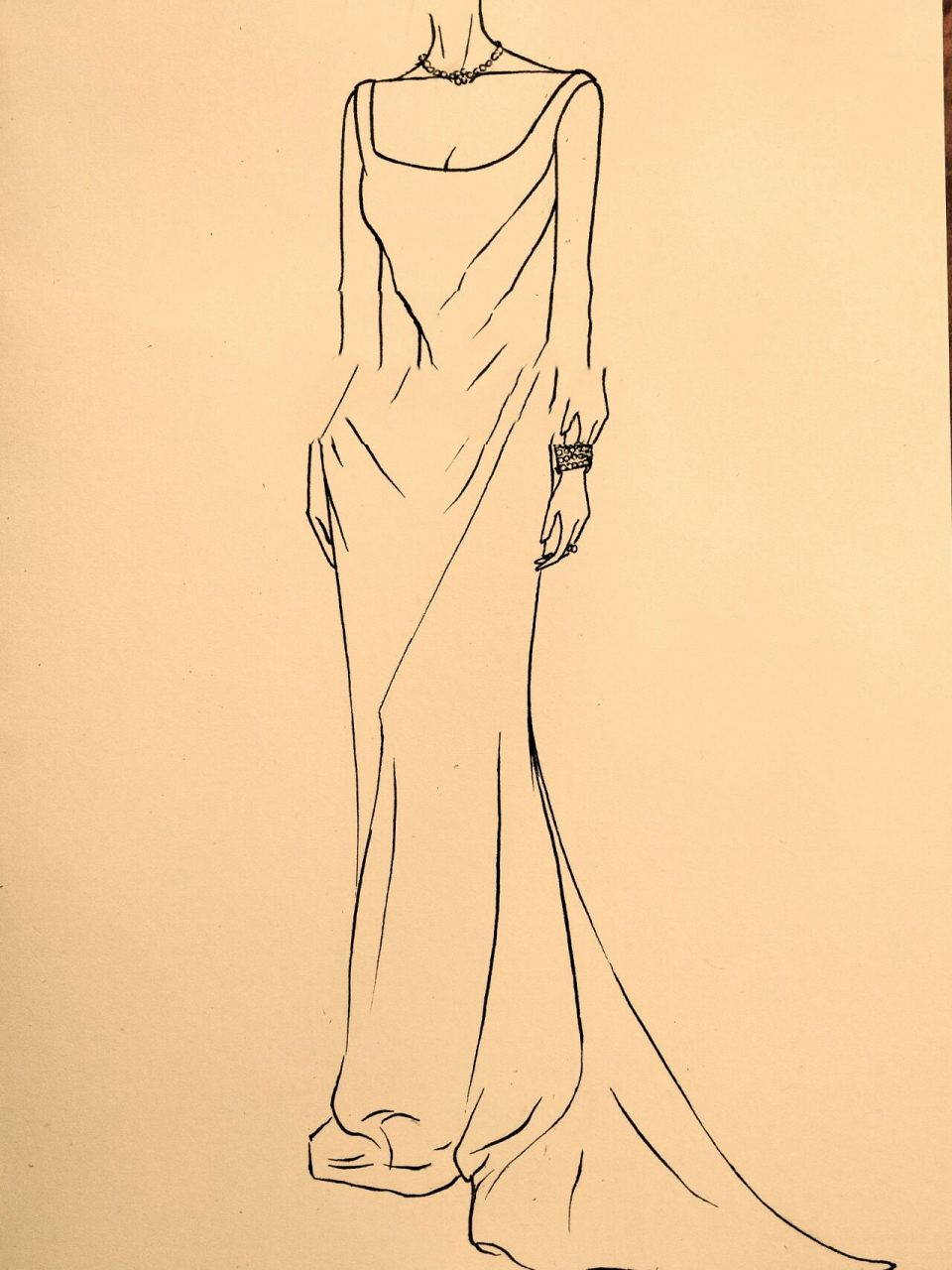 露思礼服黑白简笔画#绘画教程68(附过程) 赵露思活动礼服手绘简笔画