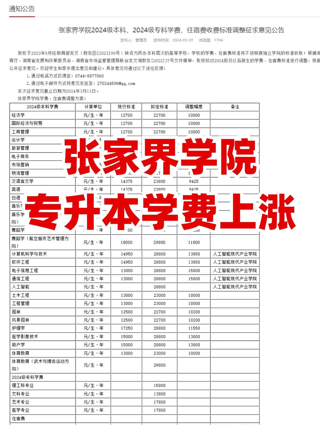 张家界学院学费图片