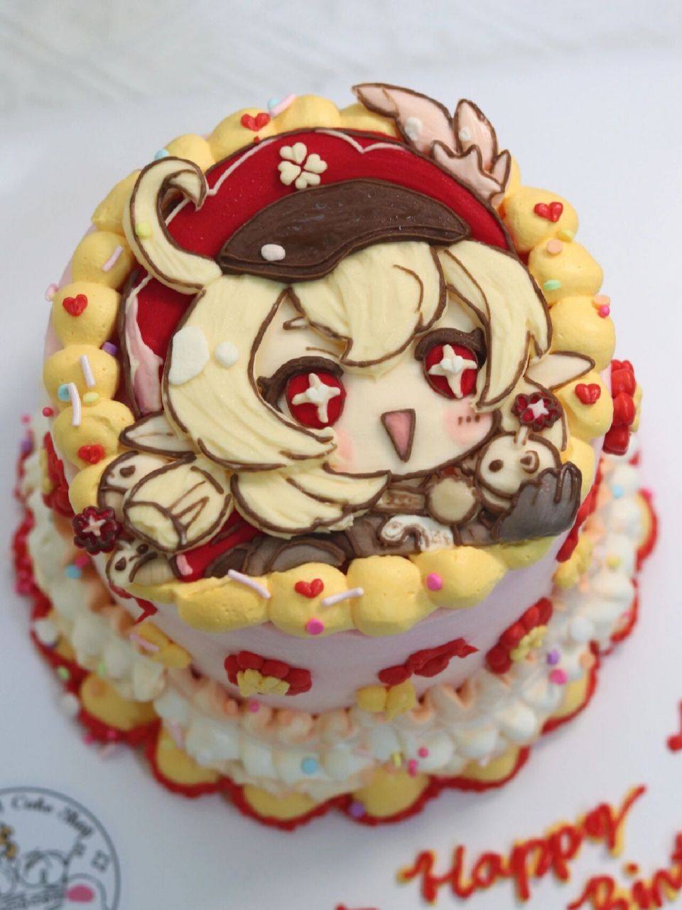 上海蛋糕实拍→→原神可莉手绘 顾客来图定制,最后一张是原图不知出处