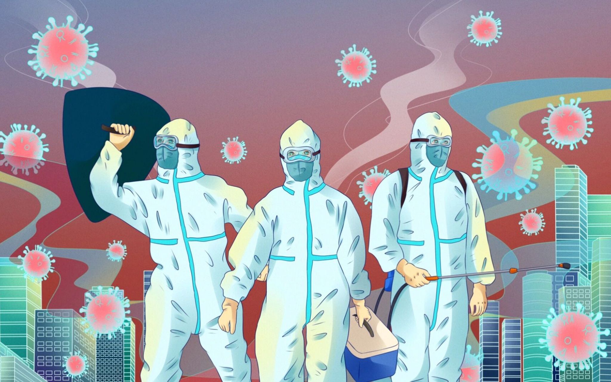 抗疫插画|一起来画大白吧城市防疫系列 为了最后的胜利,加油9494