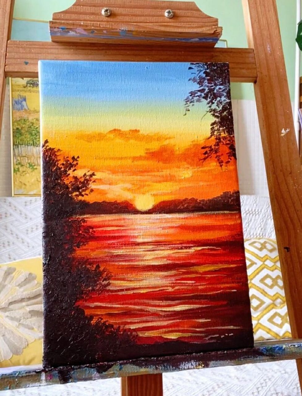 黄昏95丙烯画～后附步骤图/一起看火烧云 78 愿爱如晚霞,载着落日