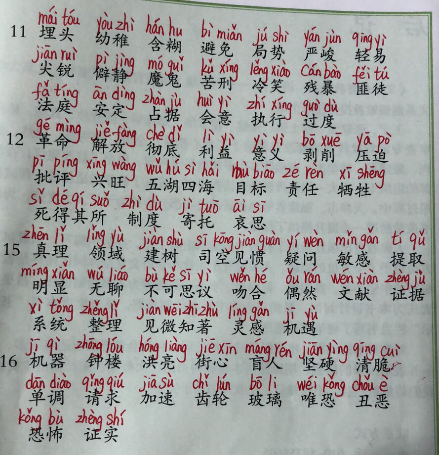 六下语文写字表图片