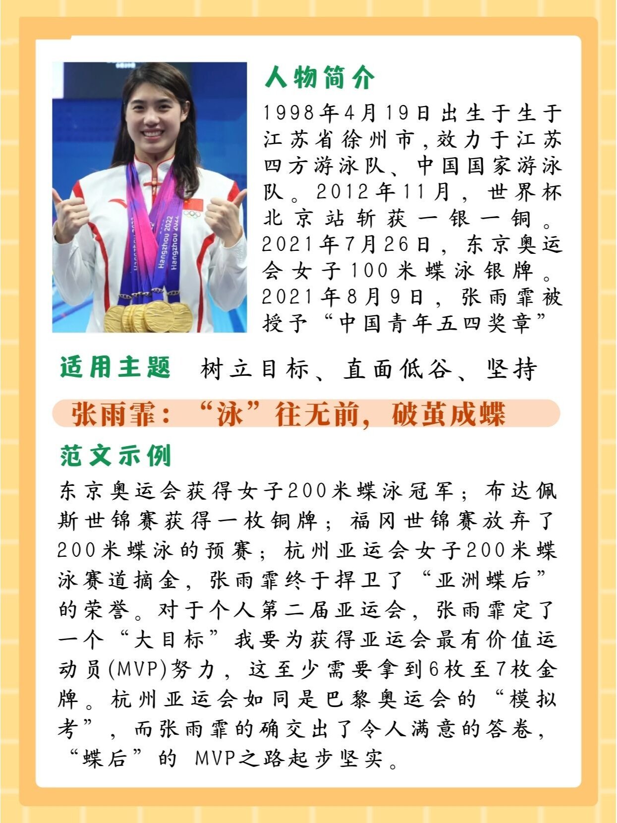 作文素材 | 6组亚运会运动员素材积累97 本期为大家整理了6组杭州