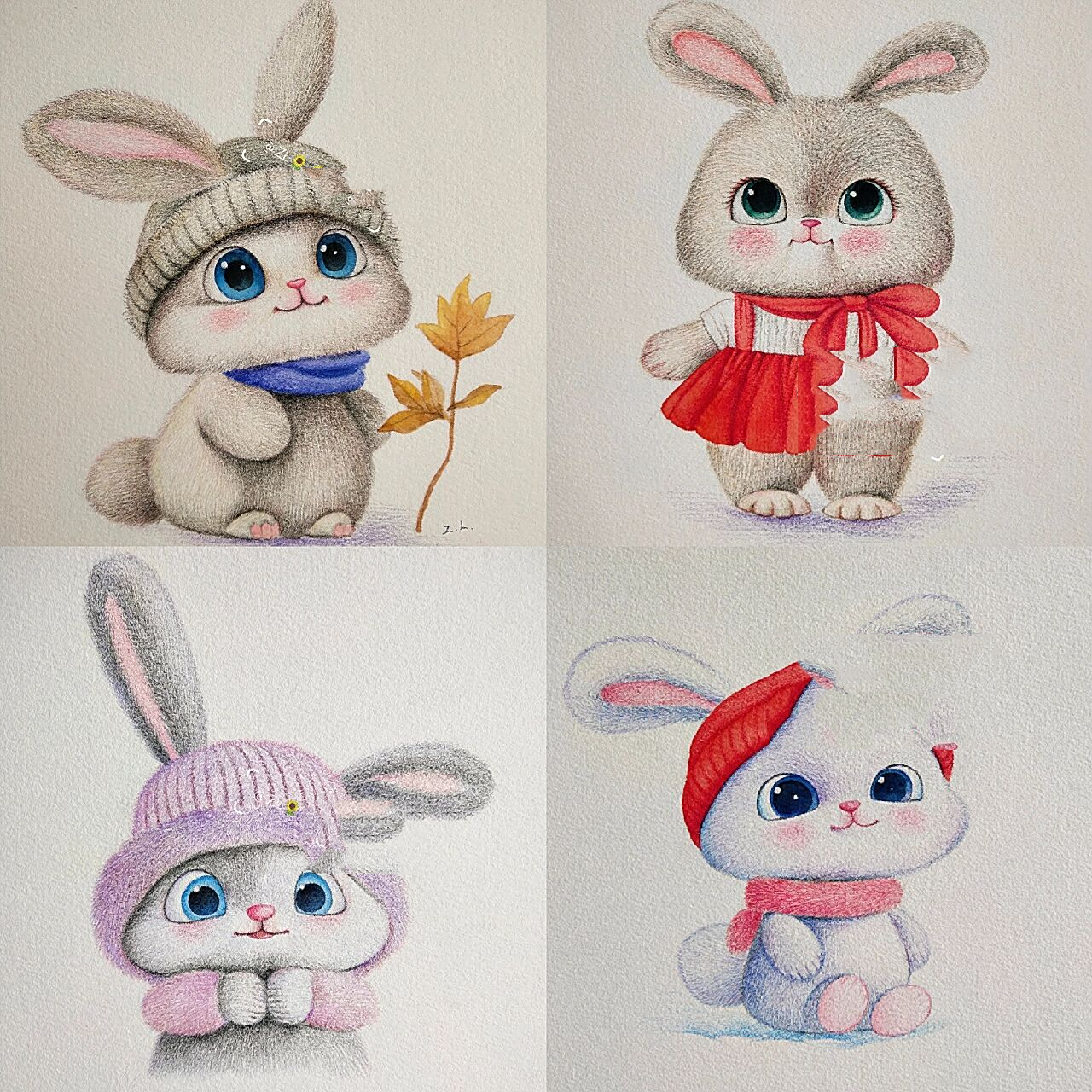 92小兔子合集(二)&彩铅&可临摹 需要步骤图进我主页翻就可以了95