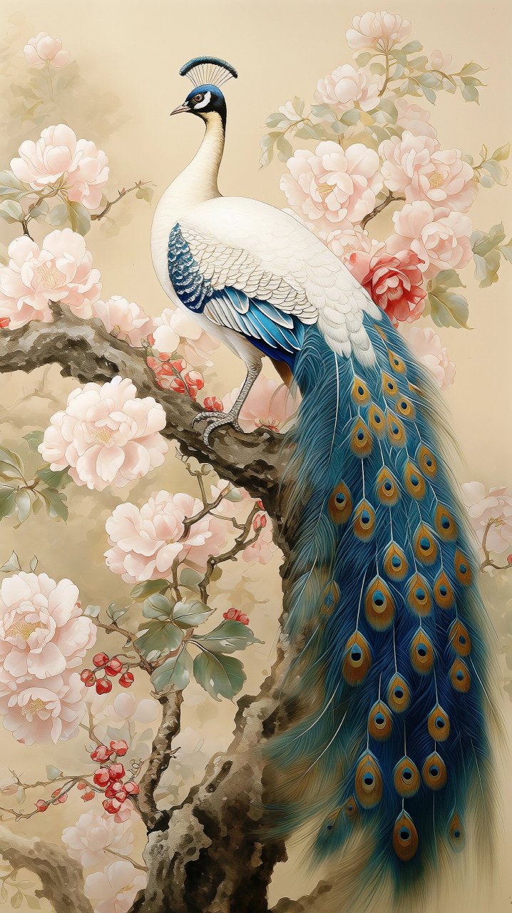绘画素材1000篇— 国画风牡丹孔雀 绘画素材1000篇—国画风