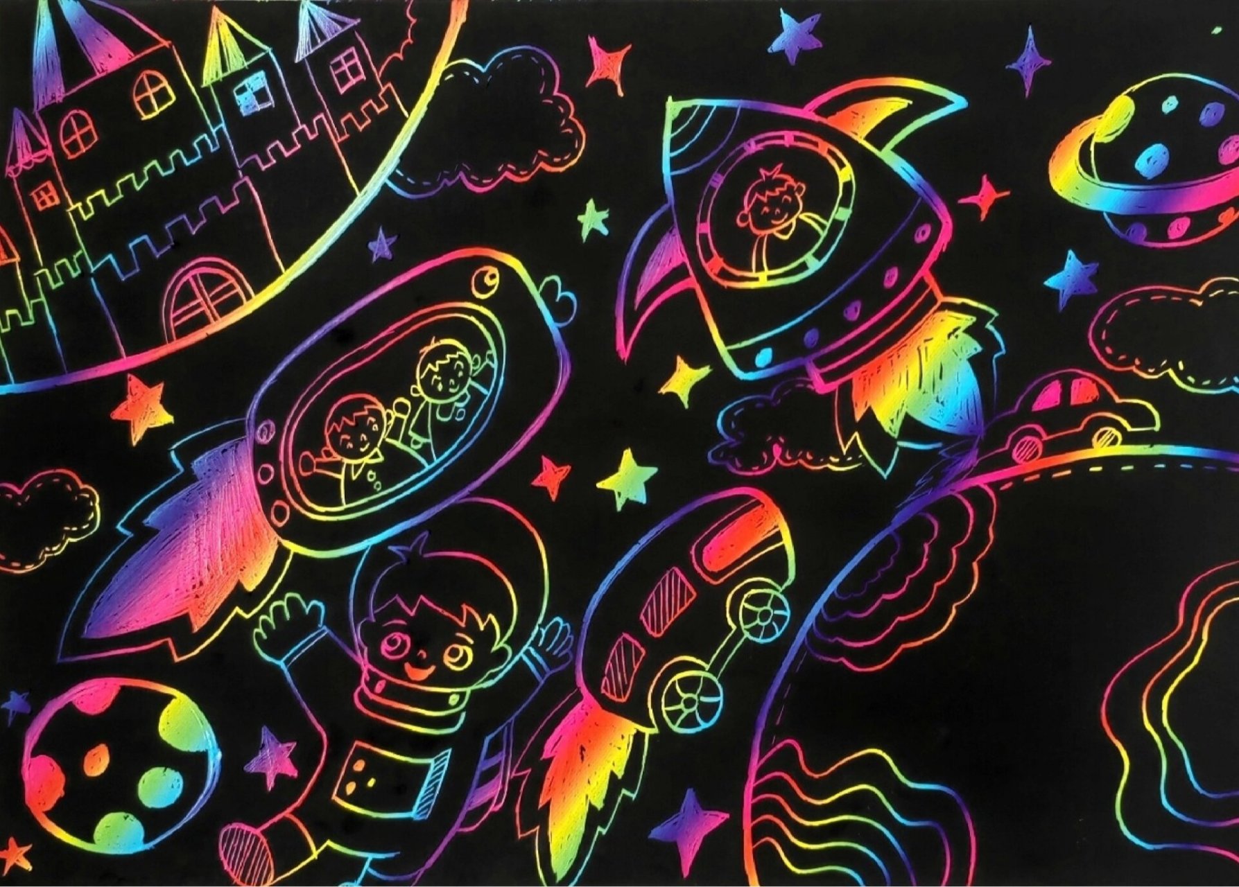 星空的联想 刮画||科幻画||未来的太空生活