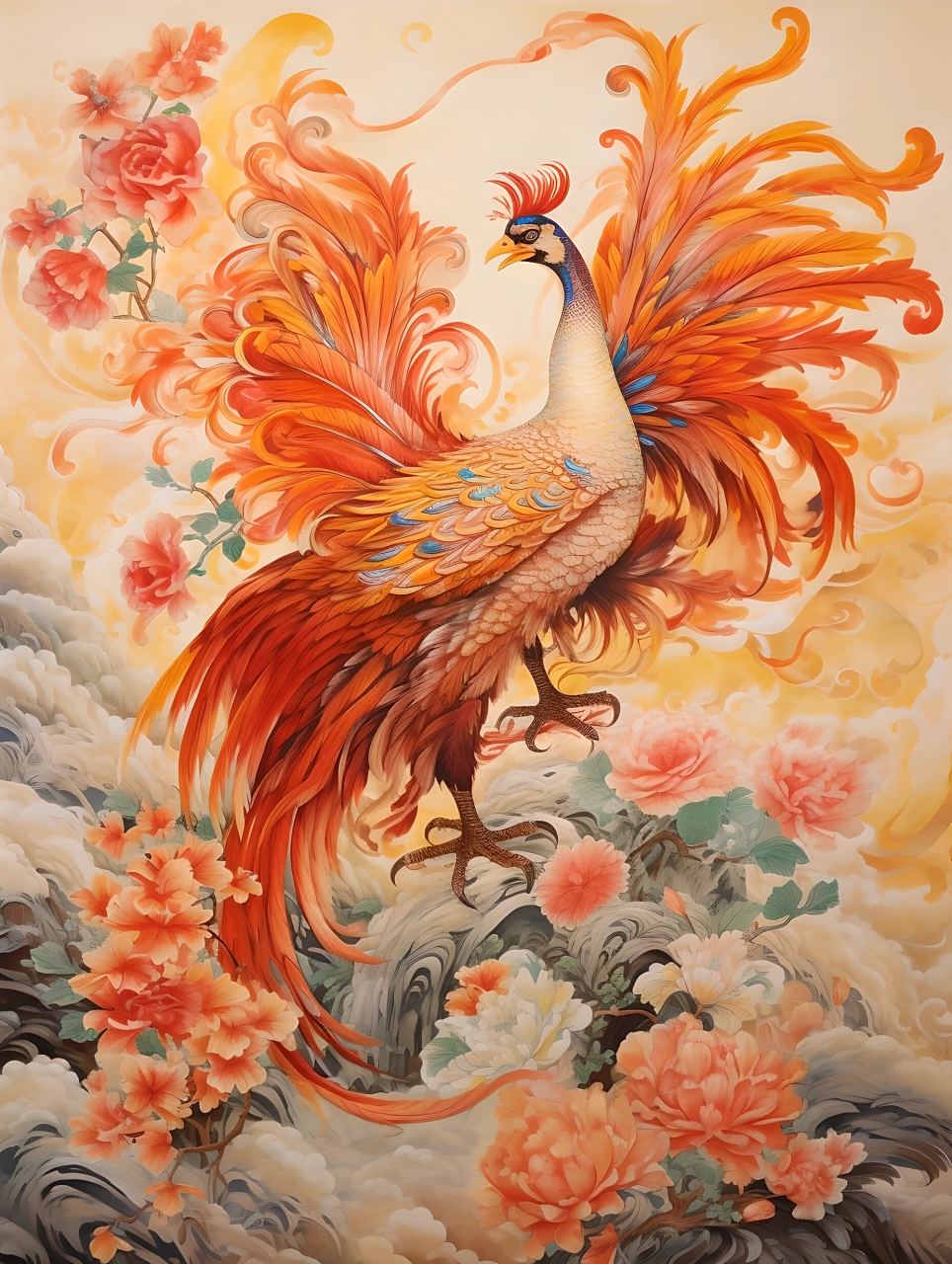 工笔画凤凰 《凤凰于飞》 凤凰于飞,翱翔九天之上.