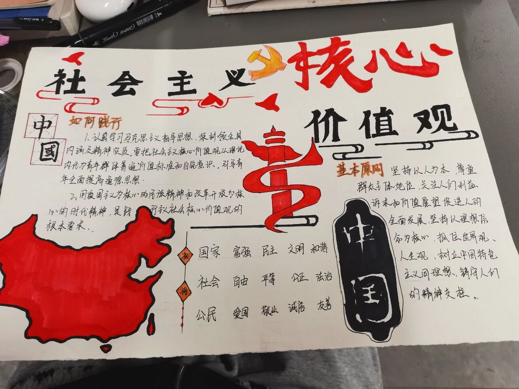 社会主义核心价值观手抄报  准备一张纸,我是8k的哦,然后起稿,等等