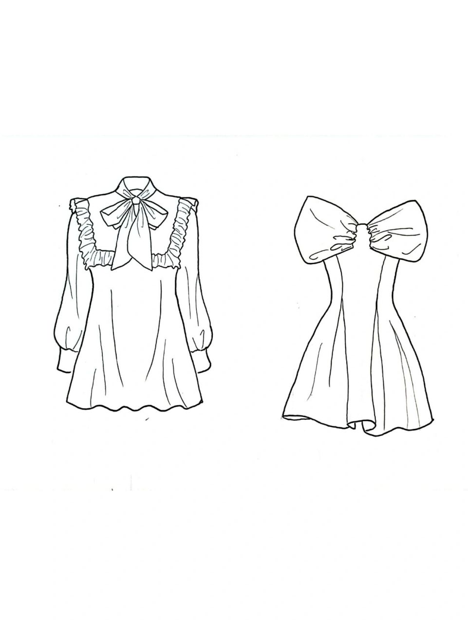 服装款式图 蝴蝶结连衣裙 手绘服装款式图 甜美蝴蝶结连衣裙