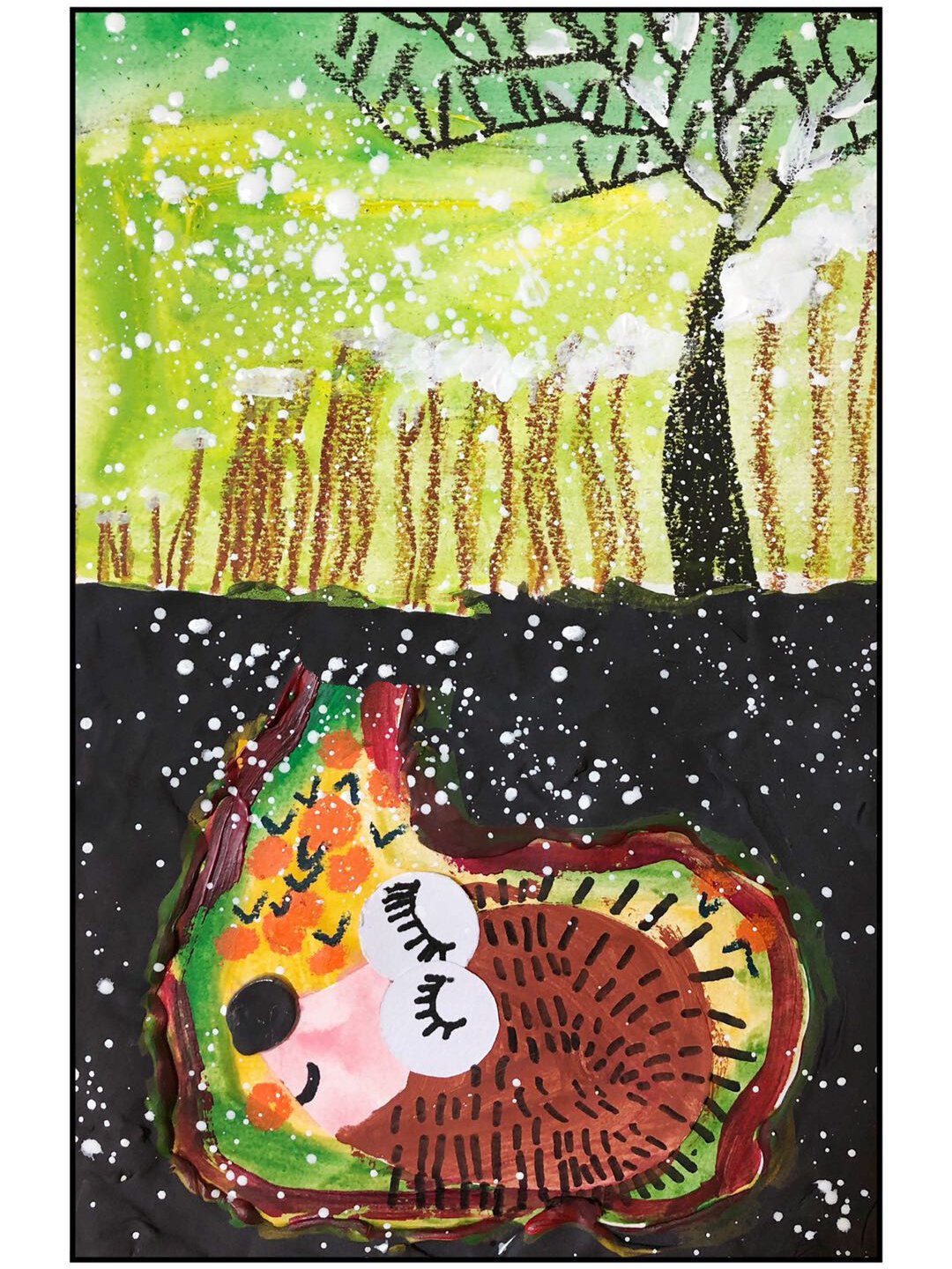 《冬眠的小刺猬》 超轻粘土,重彩油画棒,水粉,水彩