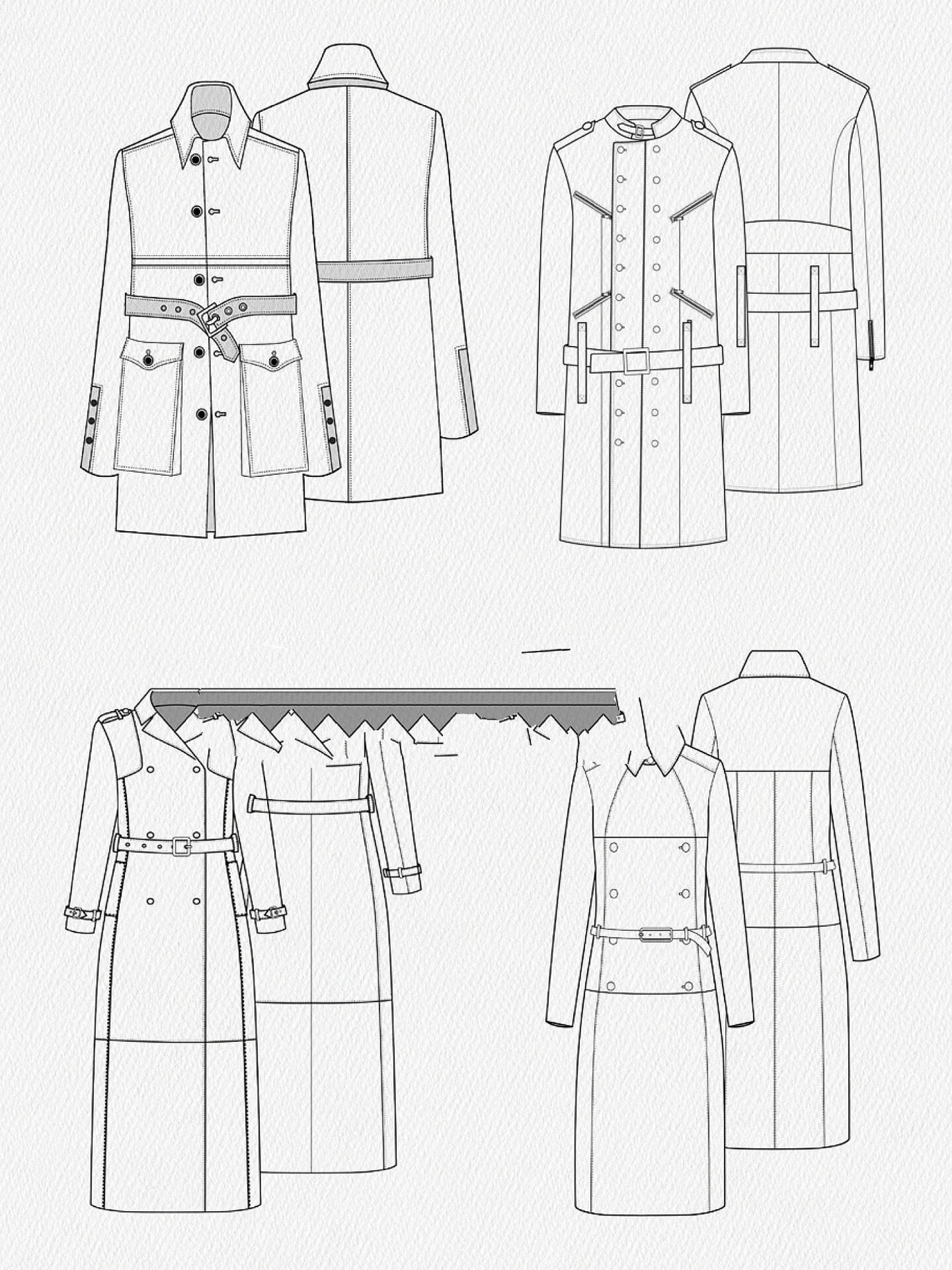 服装设计 |手绘 | 32款皮衣外套正反面