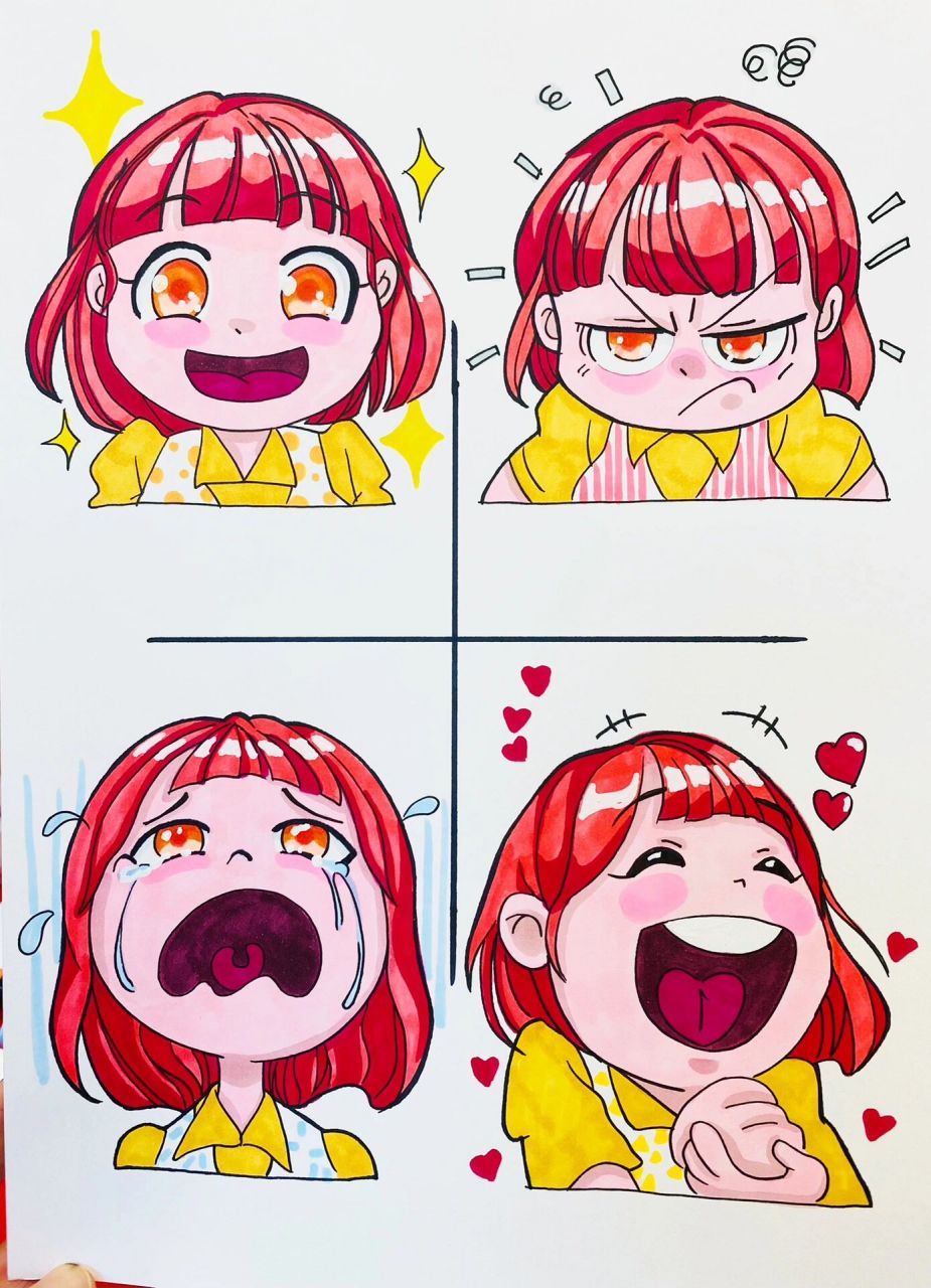 动漫头像 表情包手绘 马克笔 勾线笔