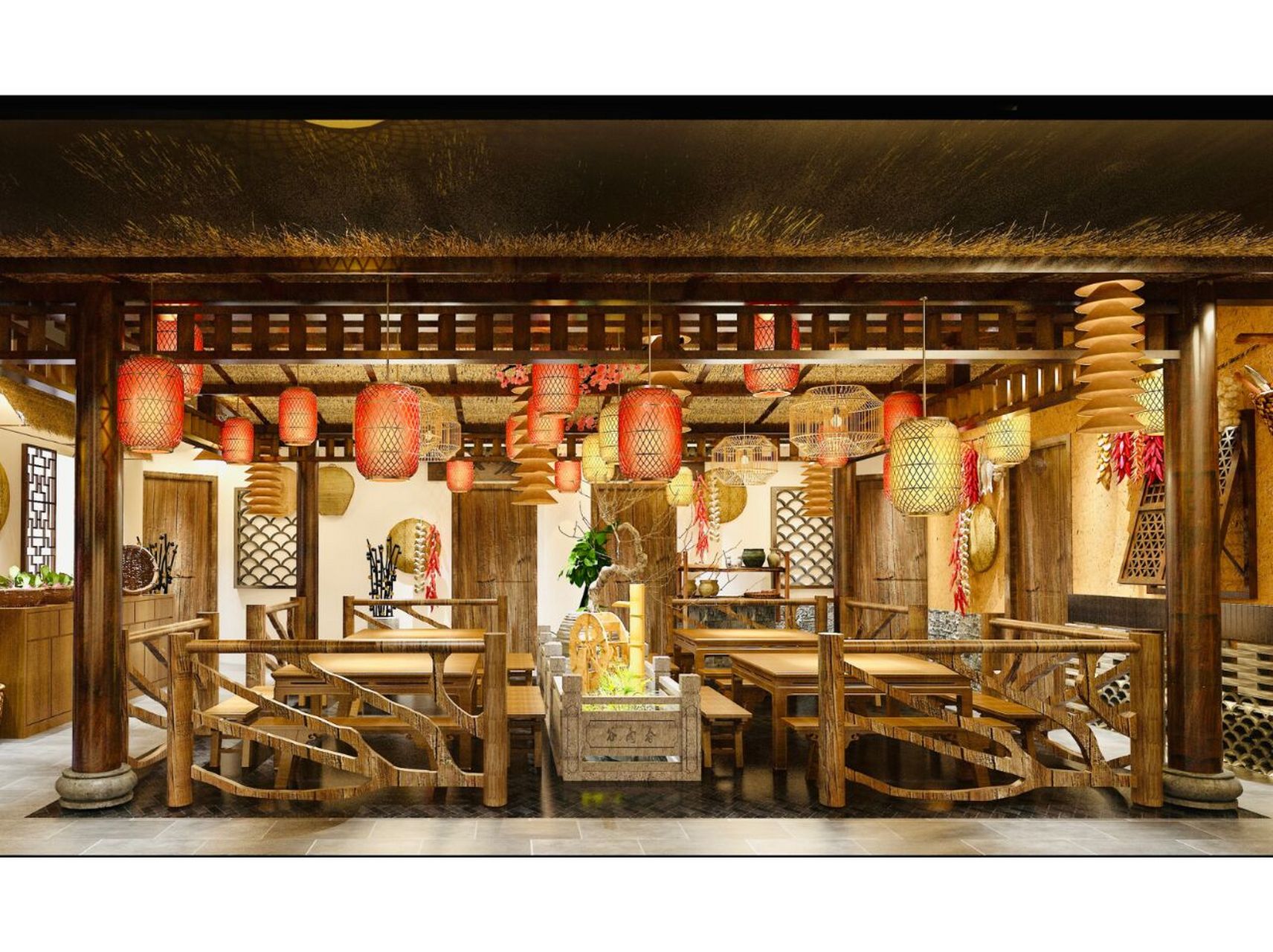 9797柚子树下土菜馆设计装修全案效果图分享 0697农家田园