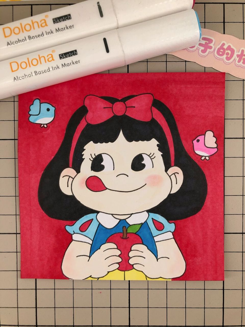 第207幅|不二家女孩卡通画,附步骤图.