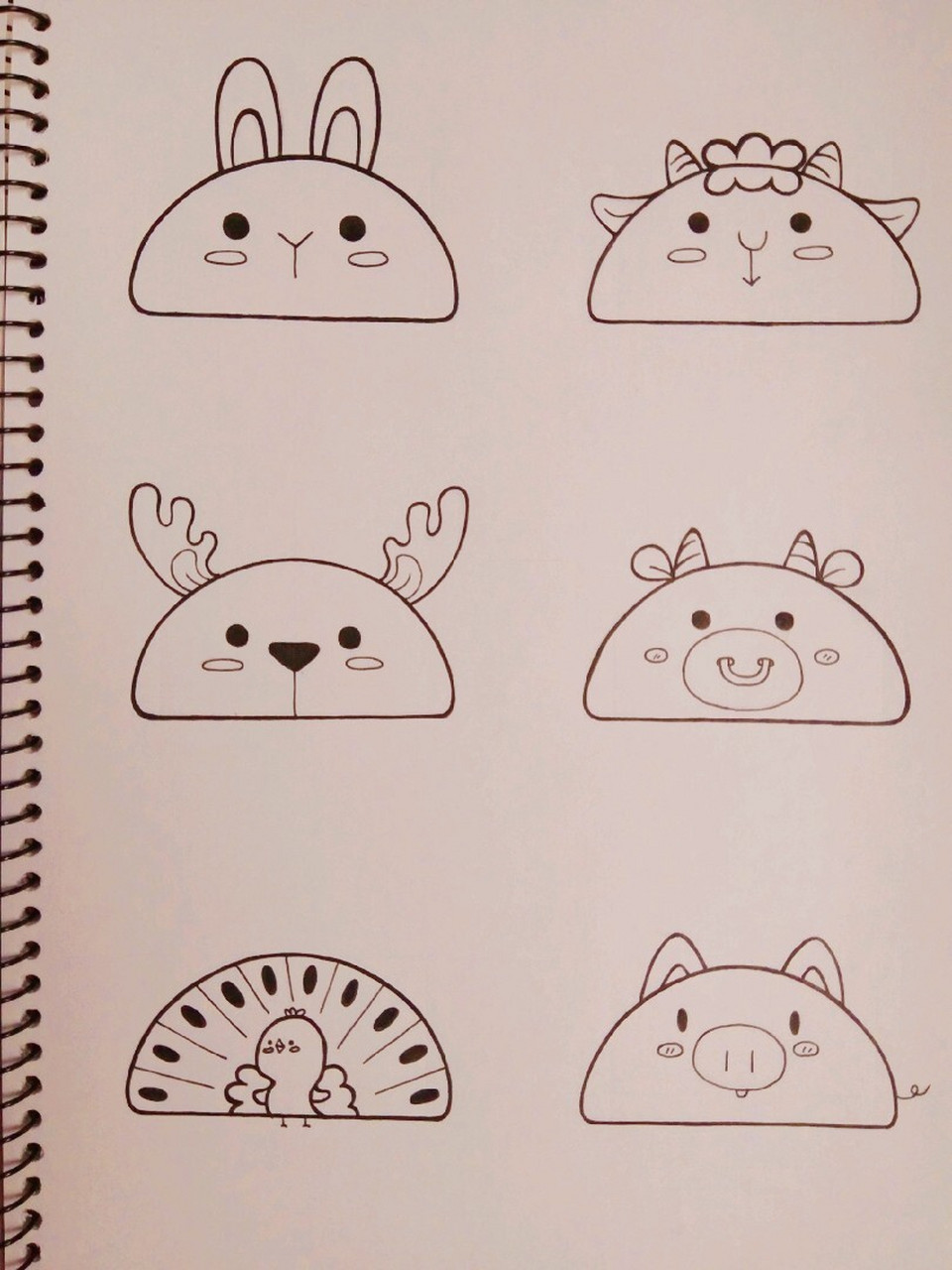 用半圆形画出千变万化的可爱小动物,大家学一起噢[微笑]