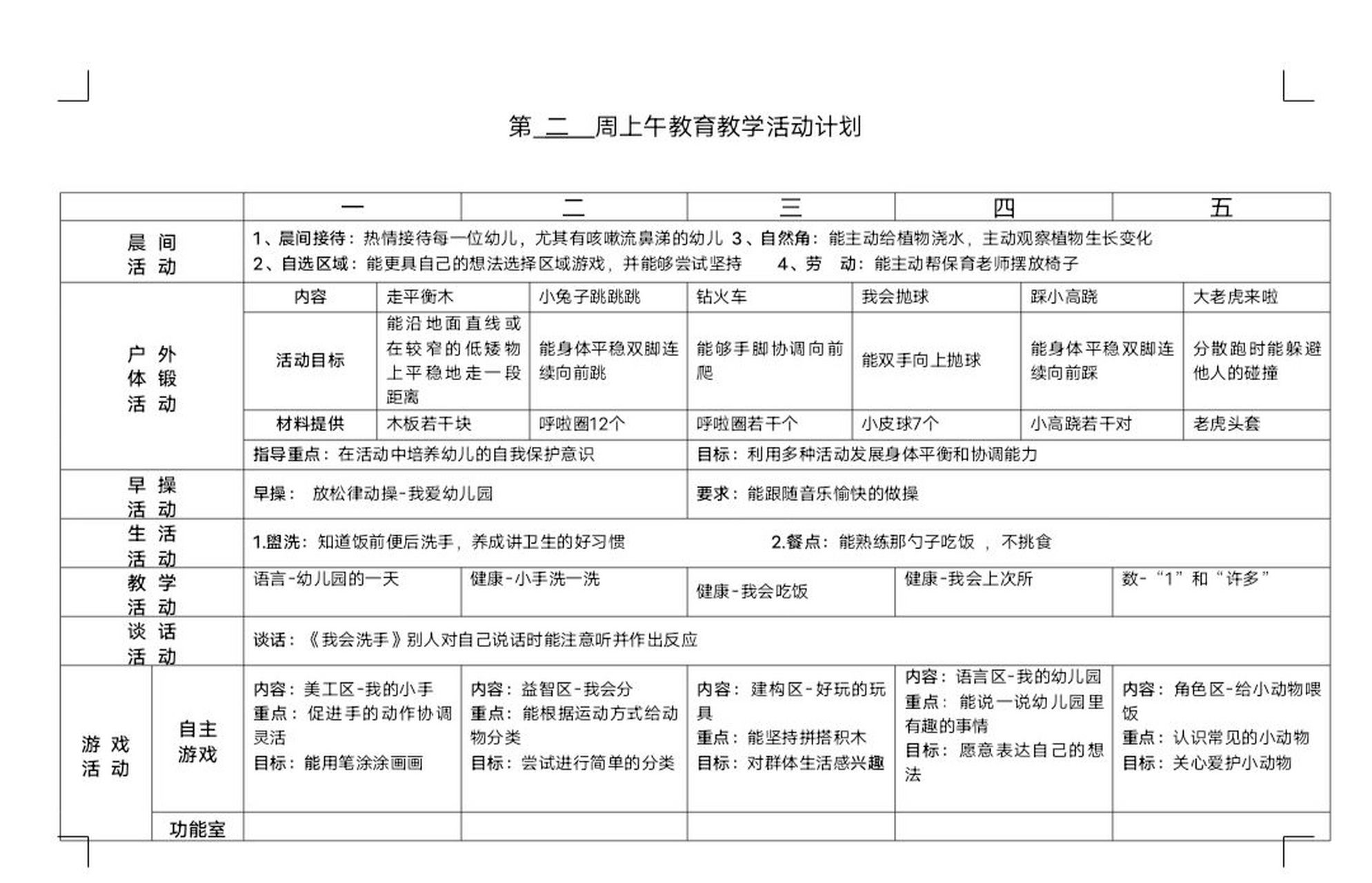 幼儿园小班周计划内容图片