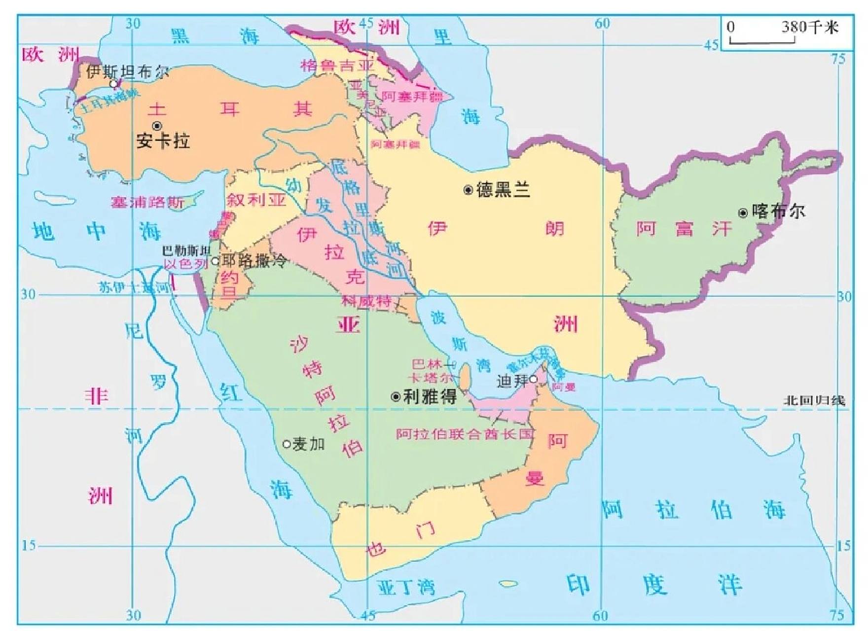 高清世界地图填图:西亚和中东 高清世界地图填图,西亚,中东 	 更多
