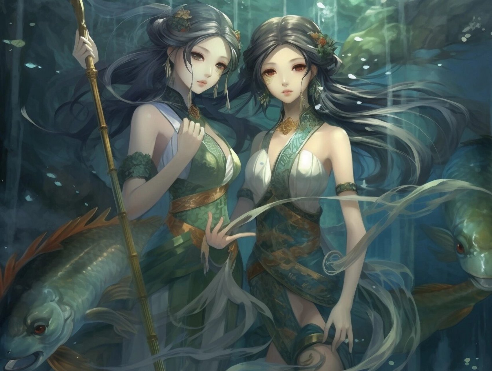 ai绘画之白蛇与青蛇 #ai绘画# #古风头像# #古风插画# #ai绘画有点