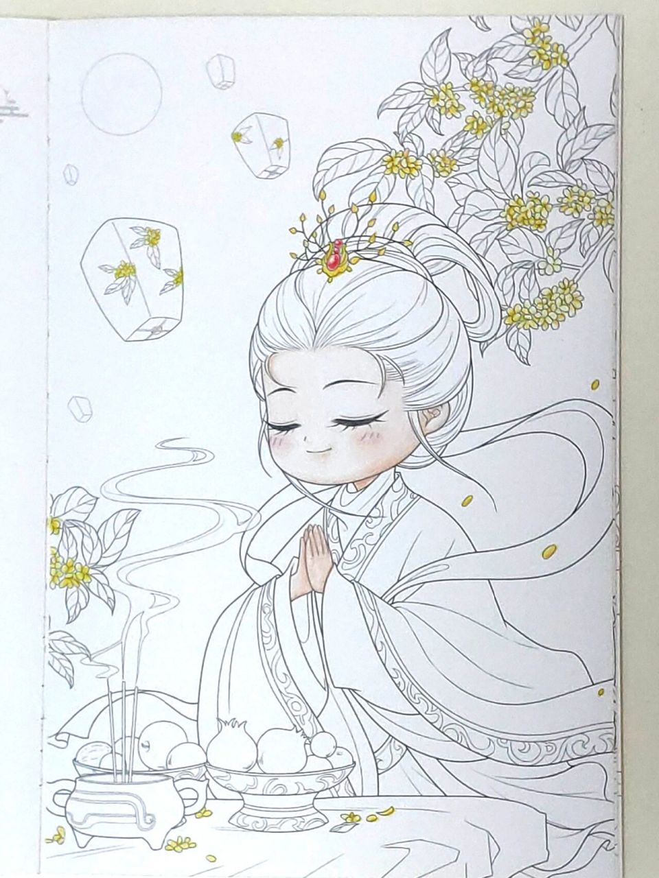 古风拜月少女 附绘画过程 今天画的古风少女拜月图,彩铅画涂色,祝大家