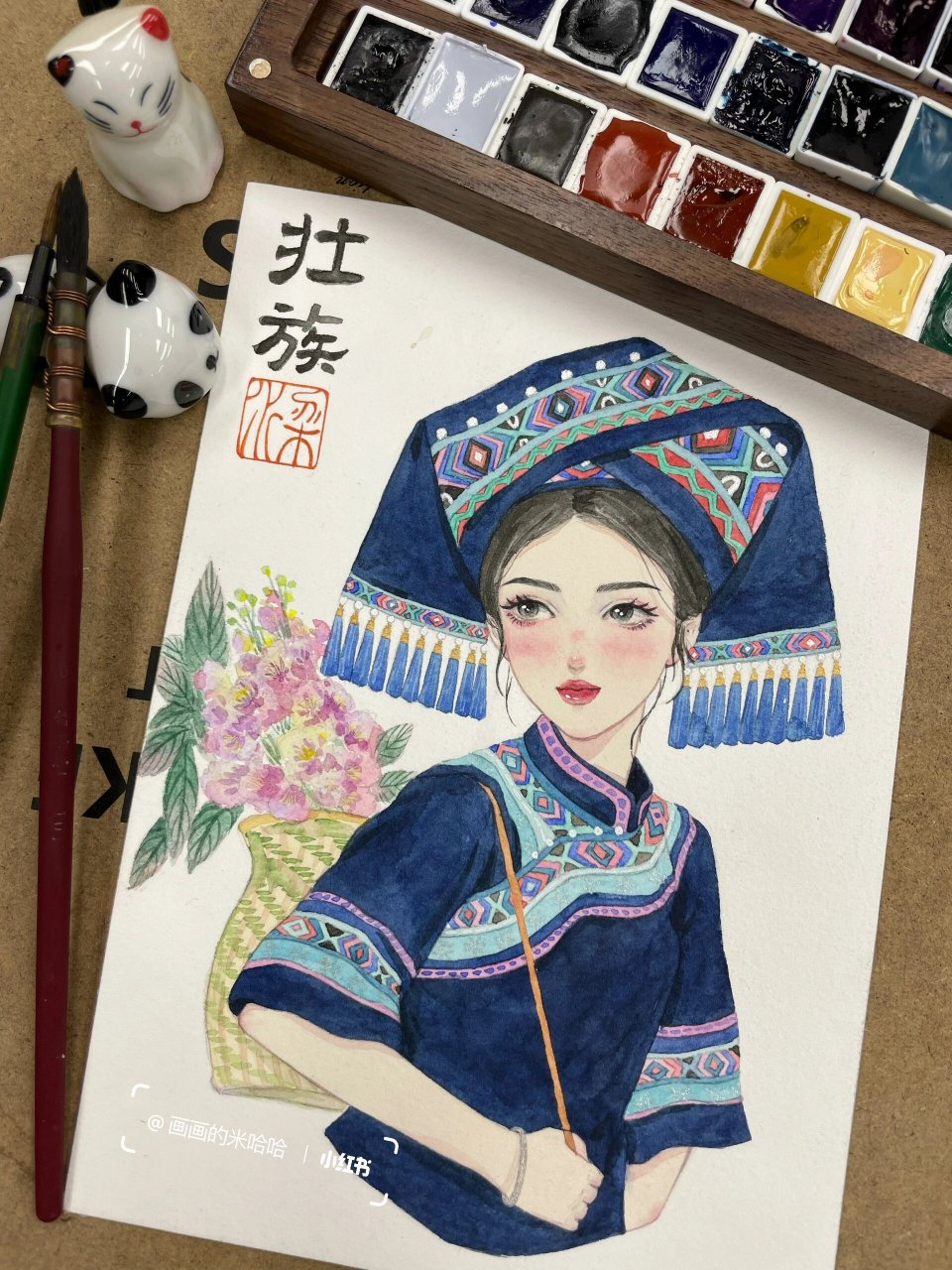 广西壮族服饰插画图片