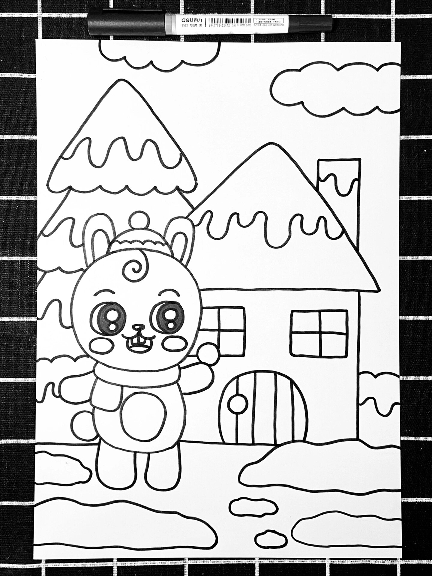 【冬天下雪啦7615】简单创意儿童画少儿美术教程