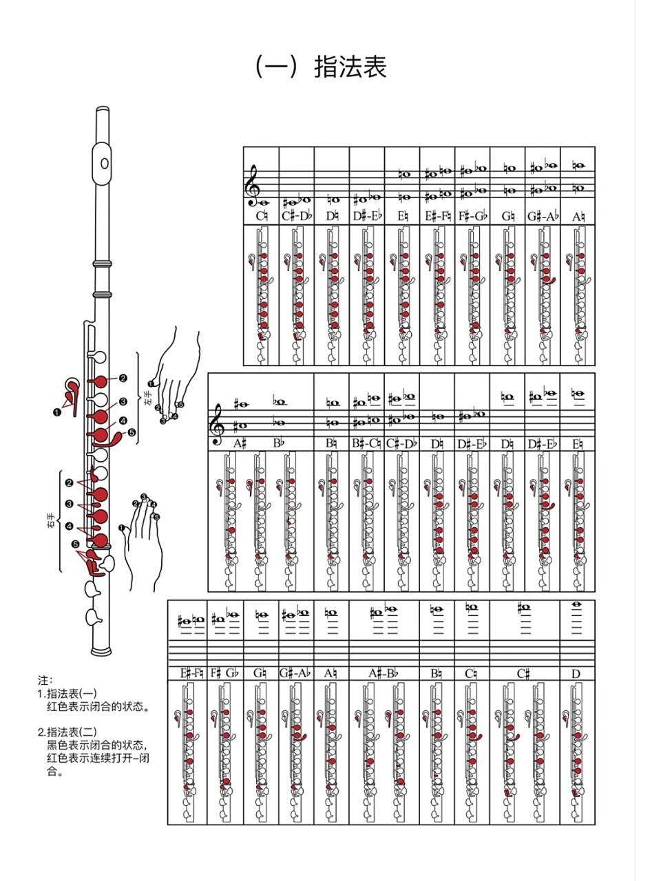 长笛指法 现在都有这么清楚明了的指法表啦 想当年我学长笛的时候都是