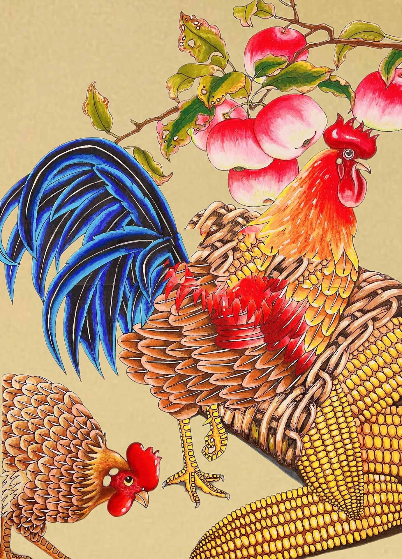 原创作品—大公鸡作品集合(油画棒作品