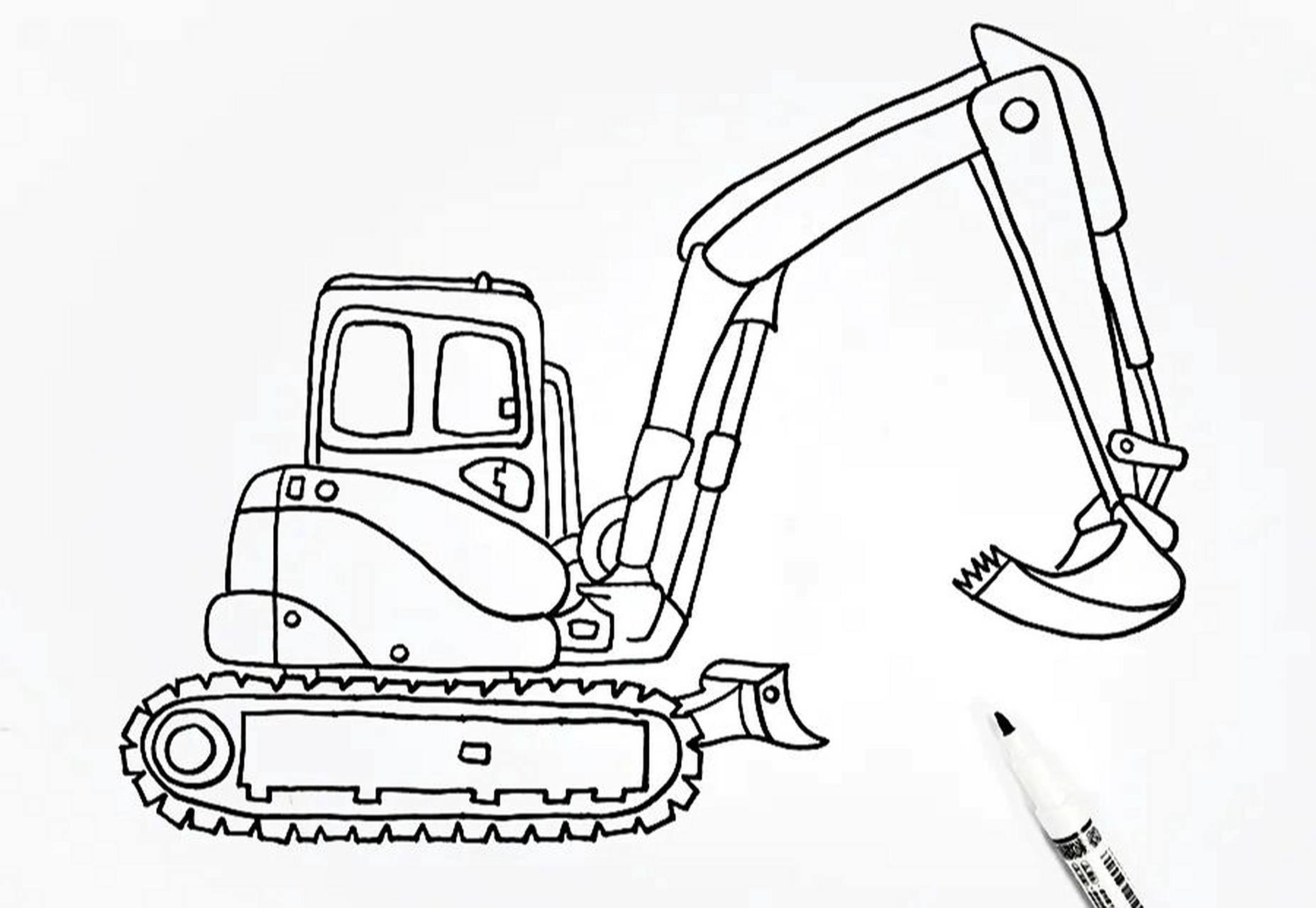 儿童画教程|忙忙碌碌的挖掘机 人类的生产建设总少不了机械器具的辅助