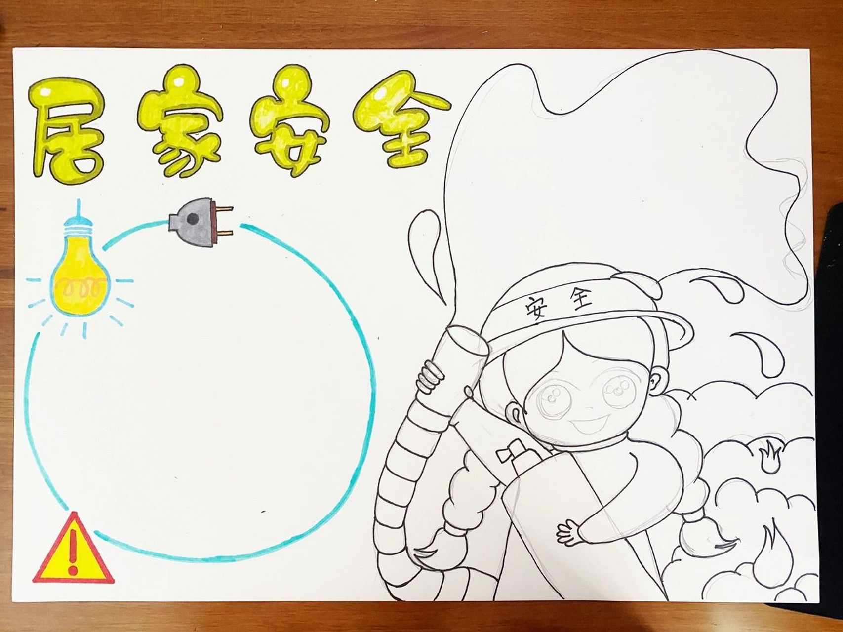 小学生手抄报 居家安全手抄报 马克笔 一幅还未完成的手抄报