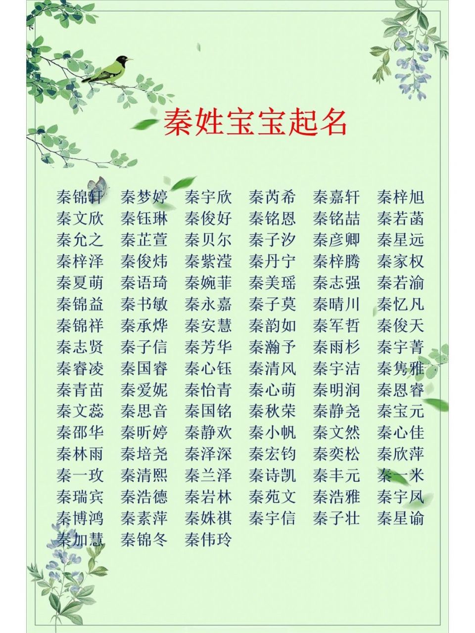 🌻🌻秦姓男孩女孩名字大全精选,秦姓宝宝起名改名,令人惊艳的宝宝