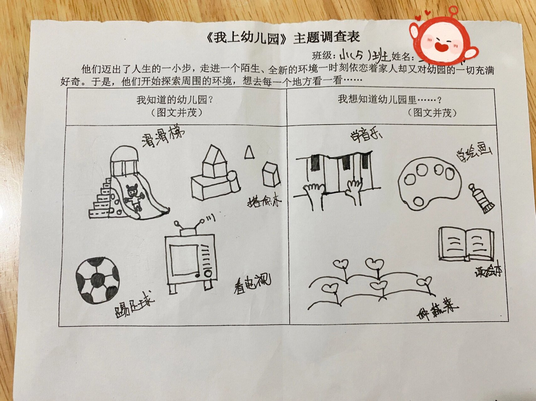 幼儿园作业(我上幼儿园·主题调查表) 今年上小班的小朋友,第一次带