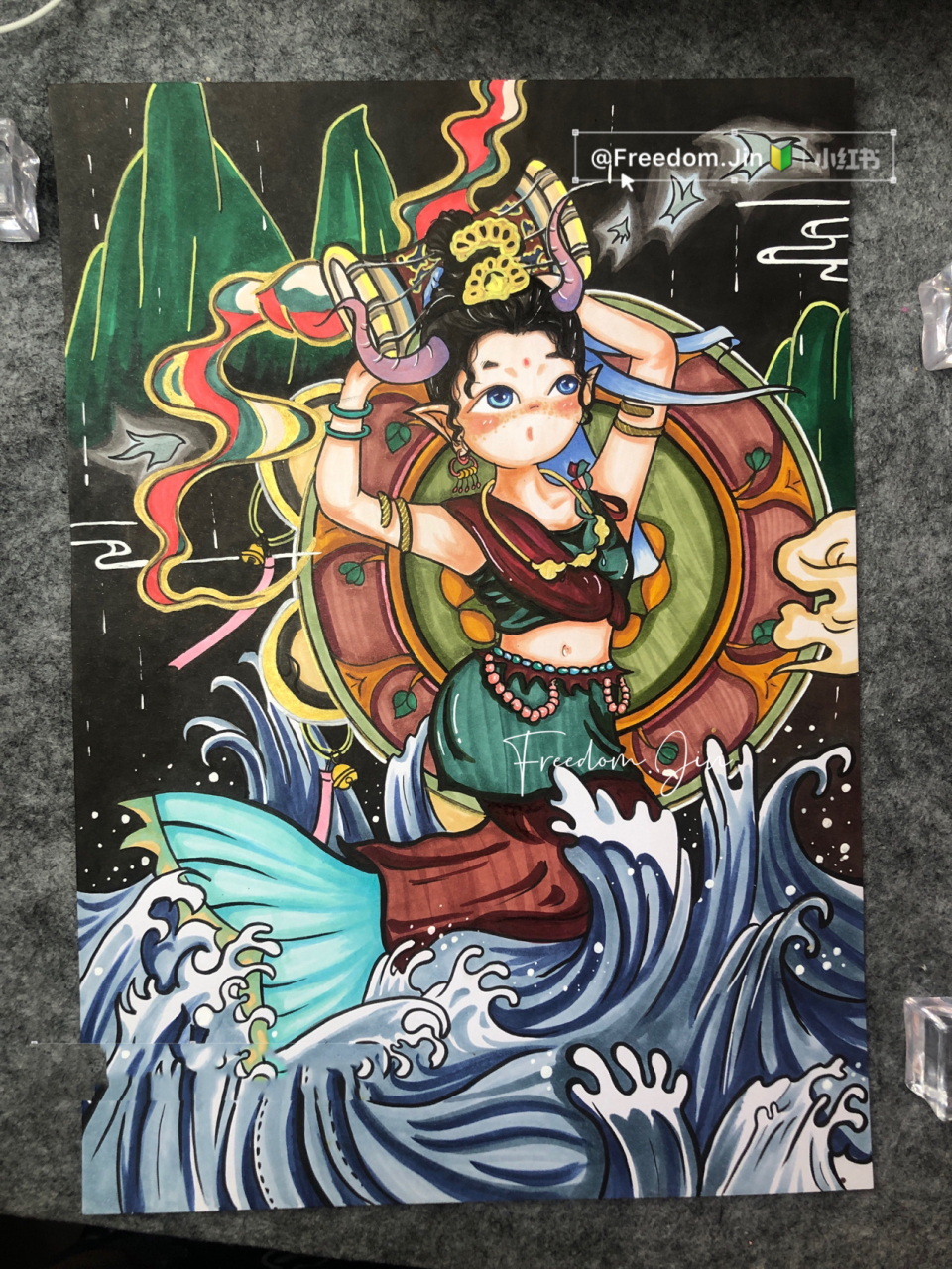 96马克笔手绘|原创人物插画|敦煌|附线稿 原创人物插画… 摩羯座