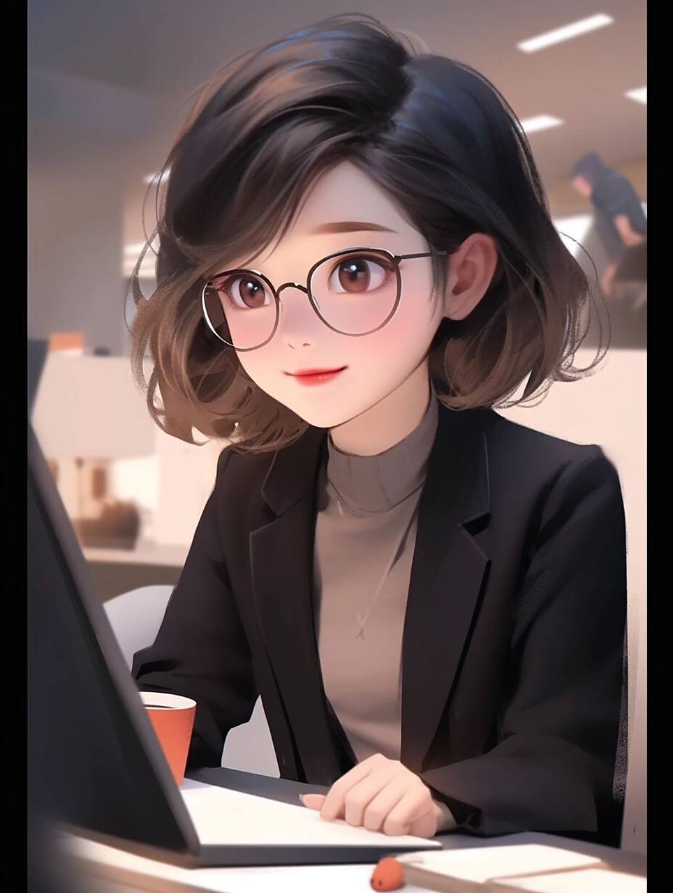 要短发戴眼镜的来了