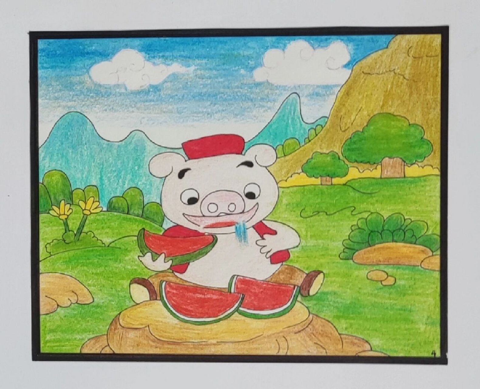 《猪八戒吃西瓜》 猪八戒吃西瓜故事绘本,简笔连环画,彩铅画