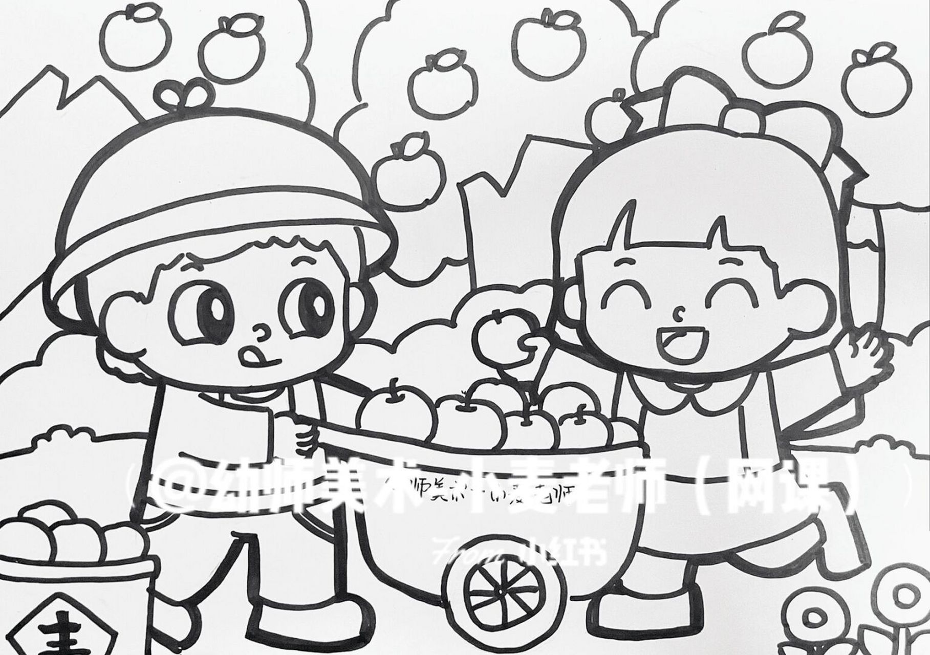 摘果子,大丰收 	 临摹请艾特我哈 幼师考编|幼师编制|儿童画|简笔画