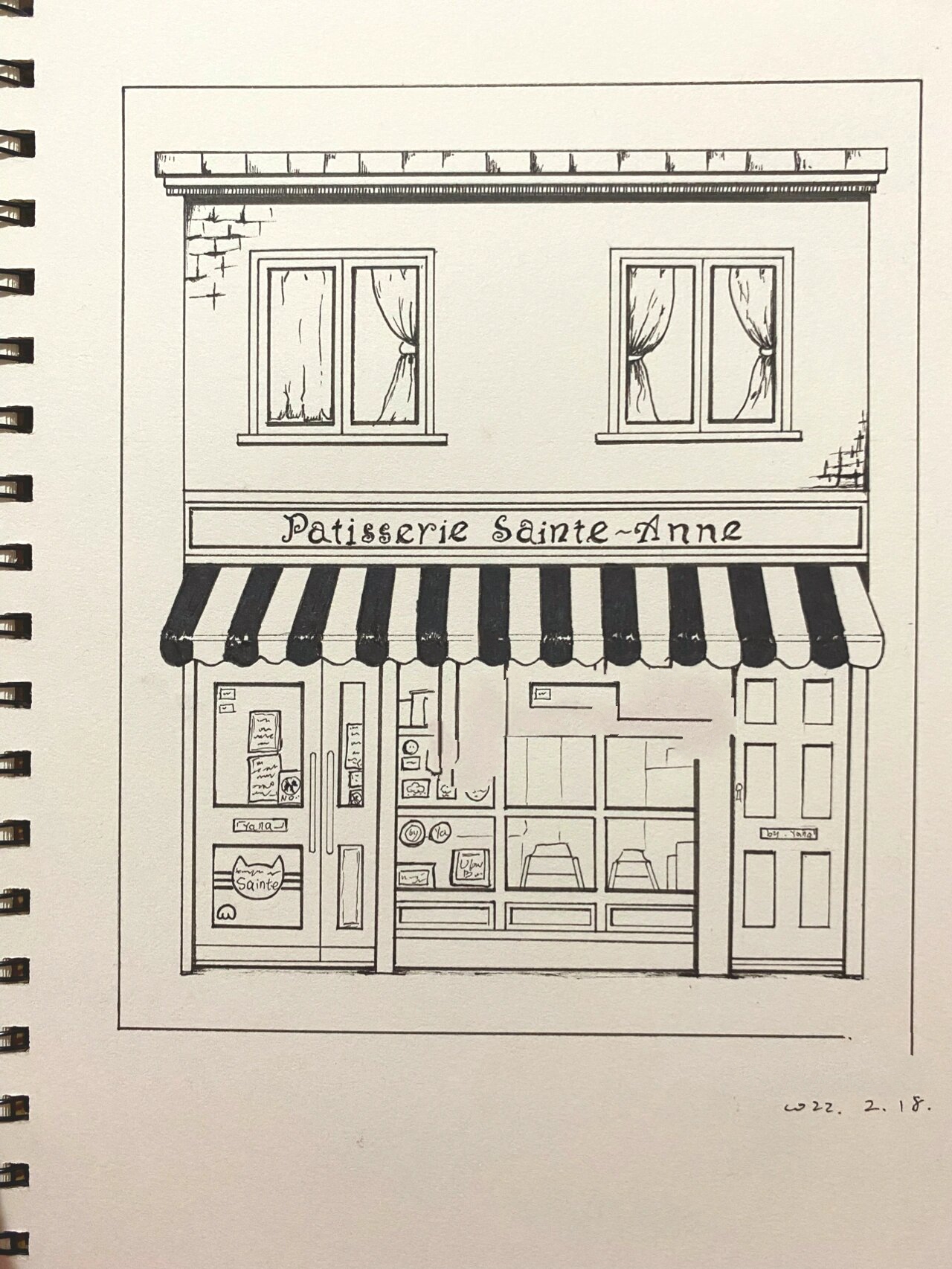 no. 48黑白简笔插画 法式蛋糕店 附教程