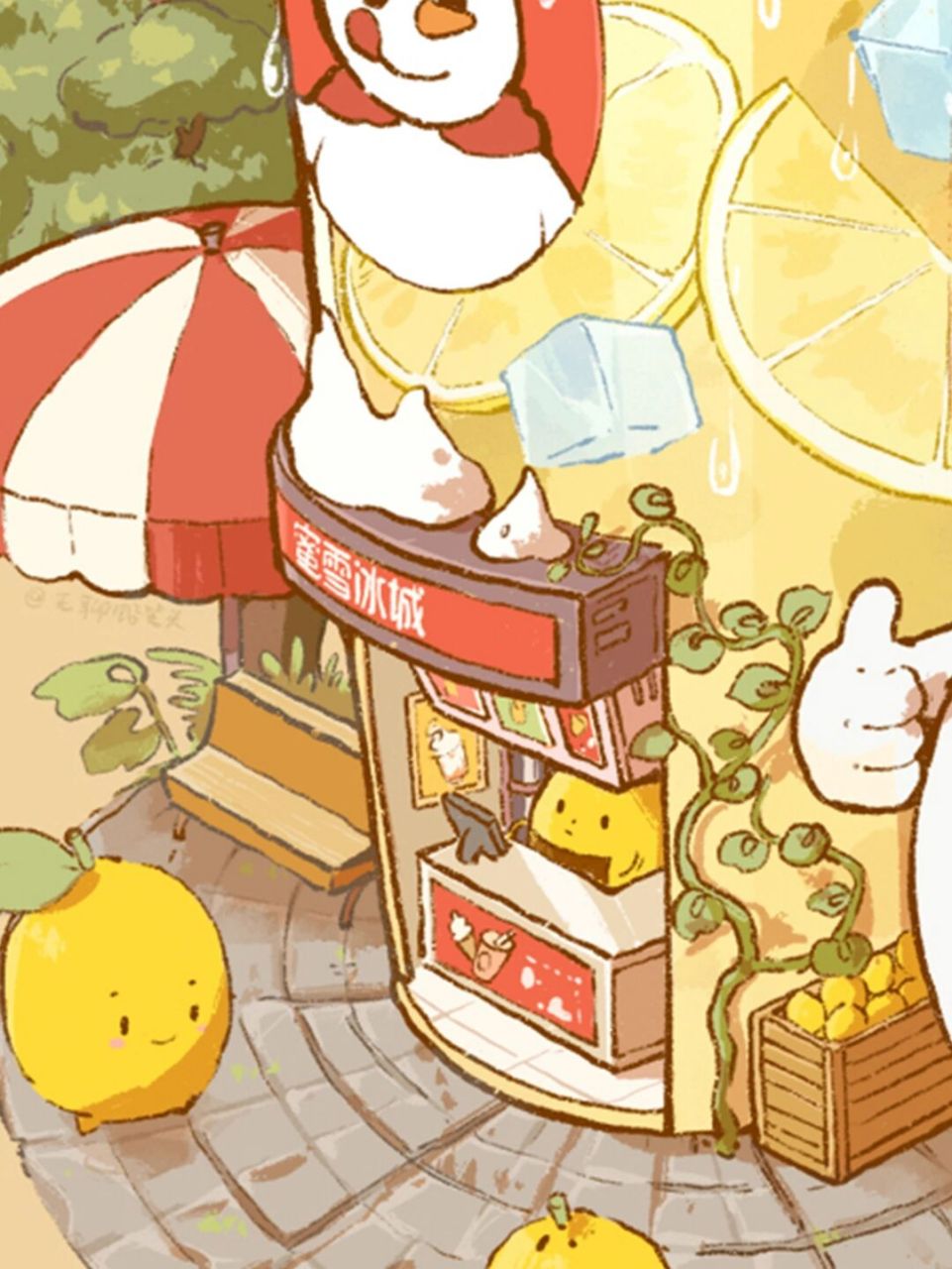 【场景插画】蜜雪冰城小场景 夏天少不了一杯好喝的柠檬茶