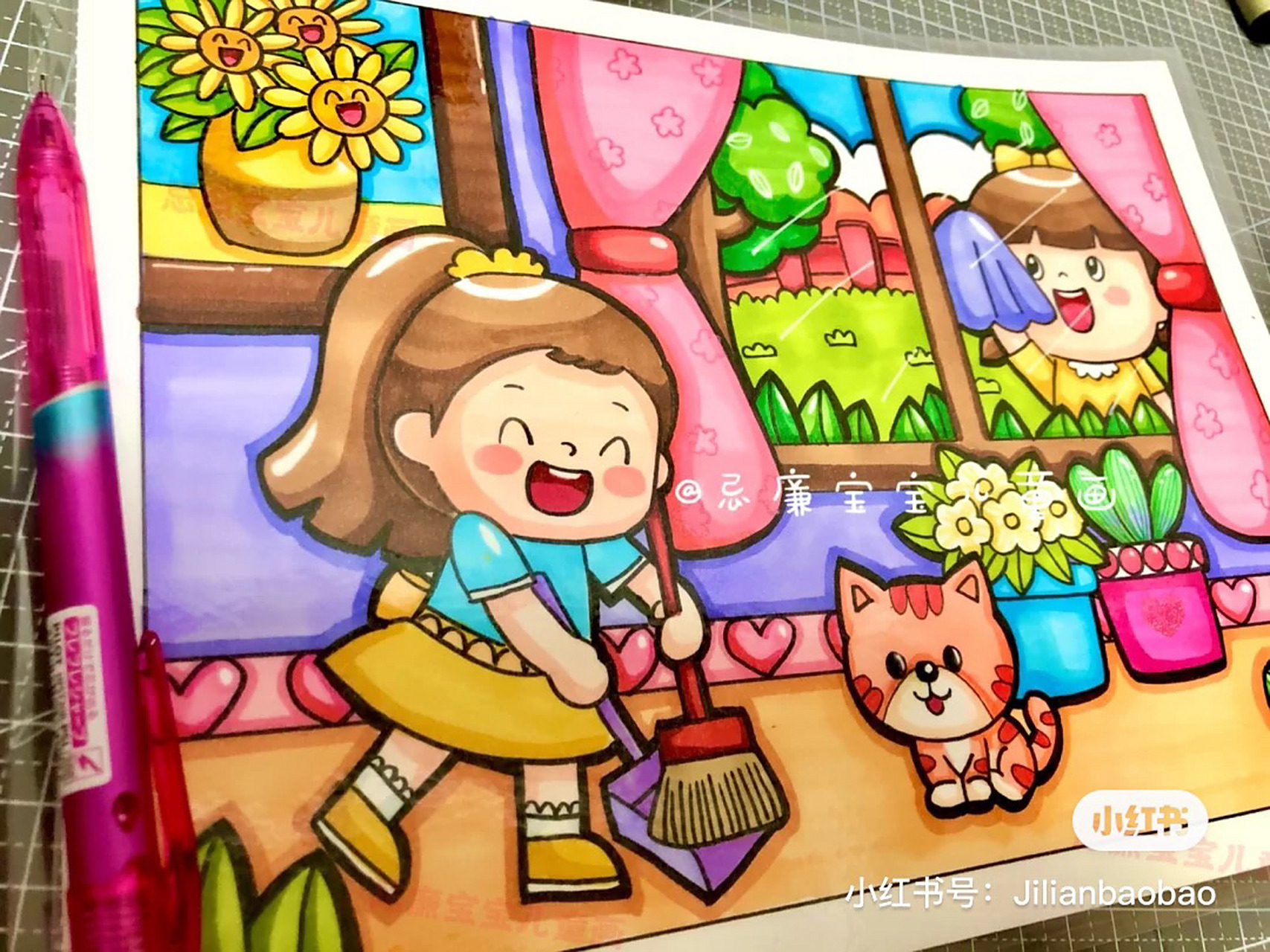 做家务 儿童画临摹 放寒假啦,来帮爸爸妈妈做家务吧! 临摹p2 p3线稿